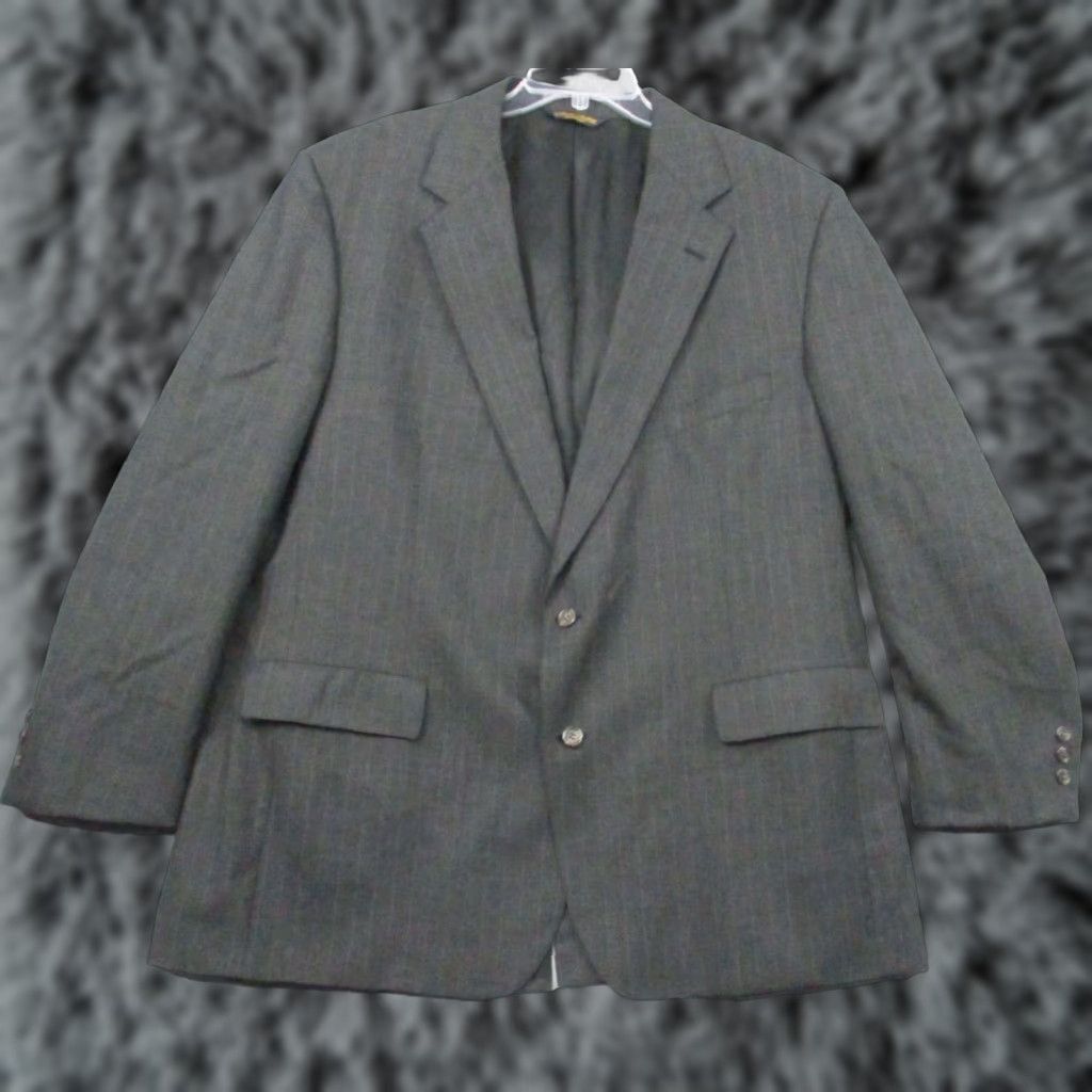 Brooks Brothers VINTAGE Brooks Brothers Blazer Jacket Men Wool Gray Pinstripe 50 Single-Breasted Two-Button Notch Lapel Regular Size Brooks Brothers Blazer Size 50R - 1 Thumbnail