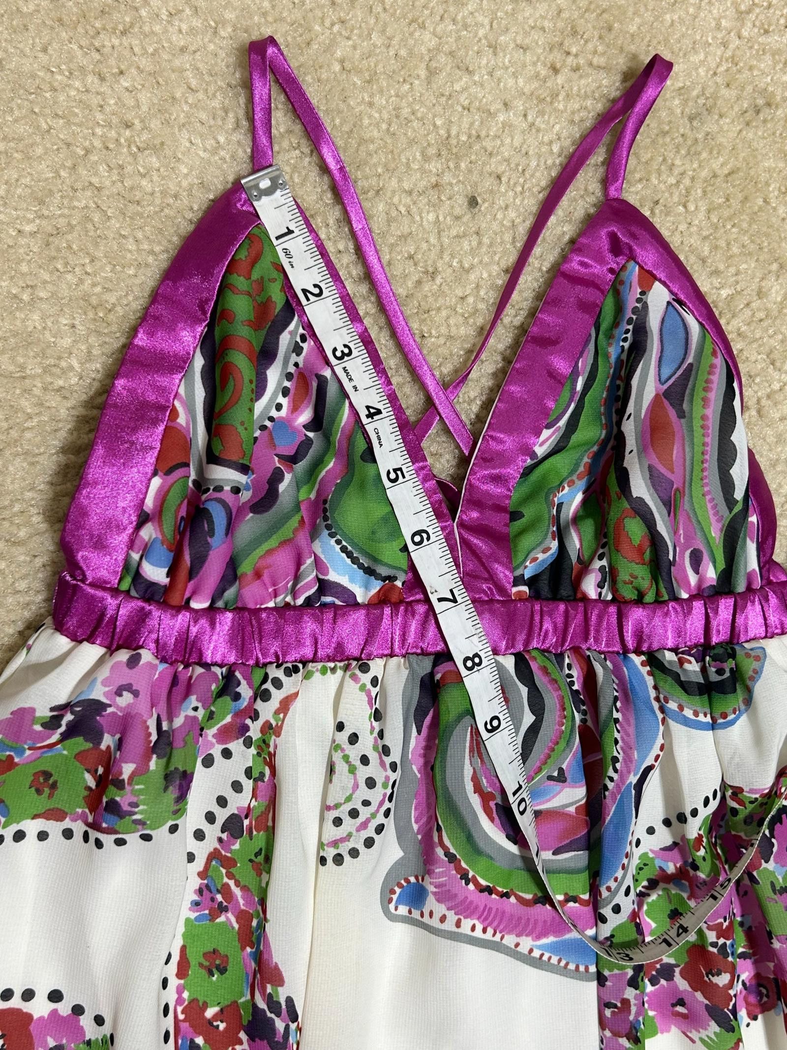 Designer Paisley Print Maxi Dress with Satin Trim, Boho Style, M Size M / US 6-8 / IT 42-44 - 5 Thumbnail