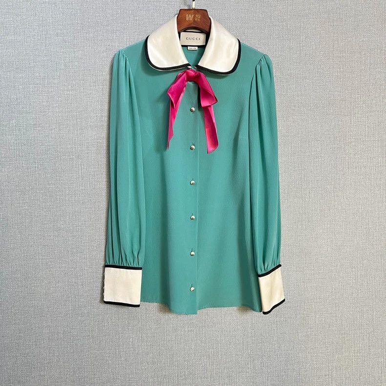 Gucci Gucci Lake blue silk doll collar women's shirt 2504-Nextarr Size XS / US 0-2 / IT 36-38 - 1 Thumbnail