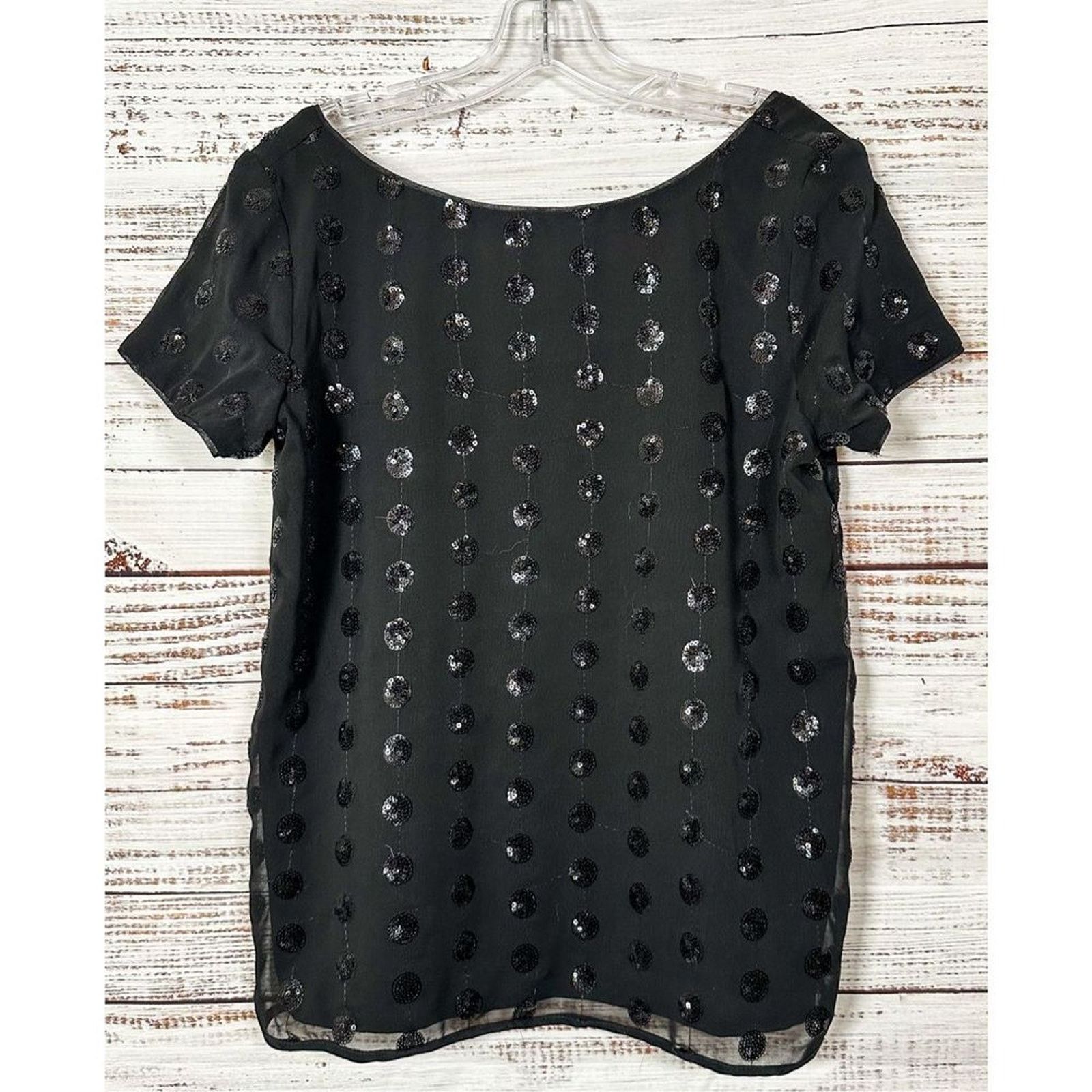 MILLY Milly Scoop Neck Sequin Dot Tee Blouse Black Size 6 NWT Size M / US 6-8 / IT 42-44 - 4 Thumbnail