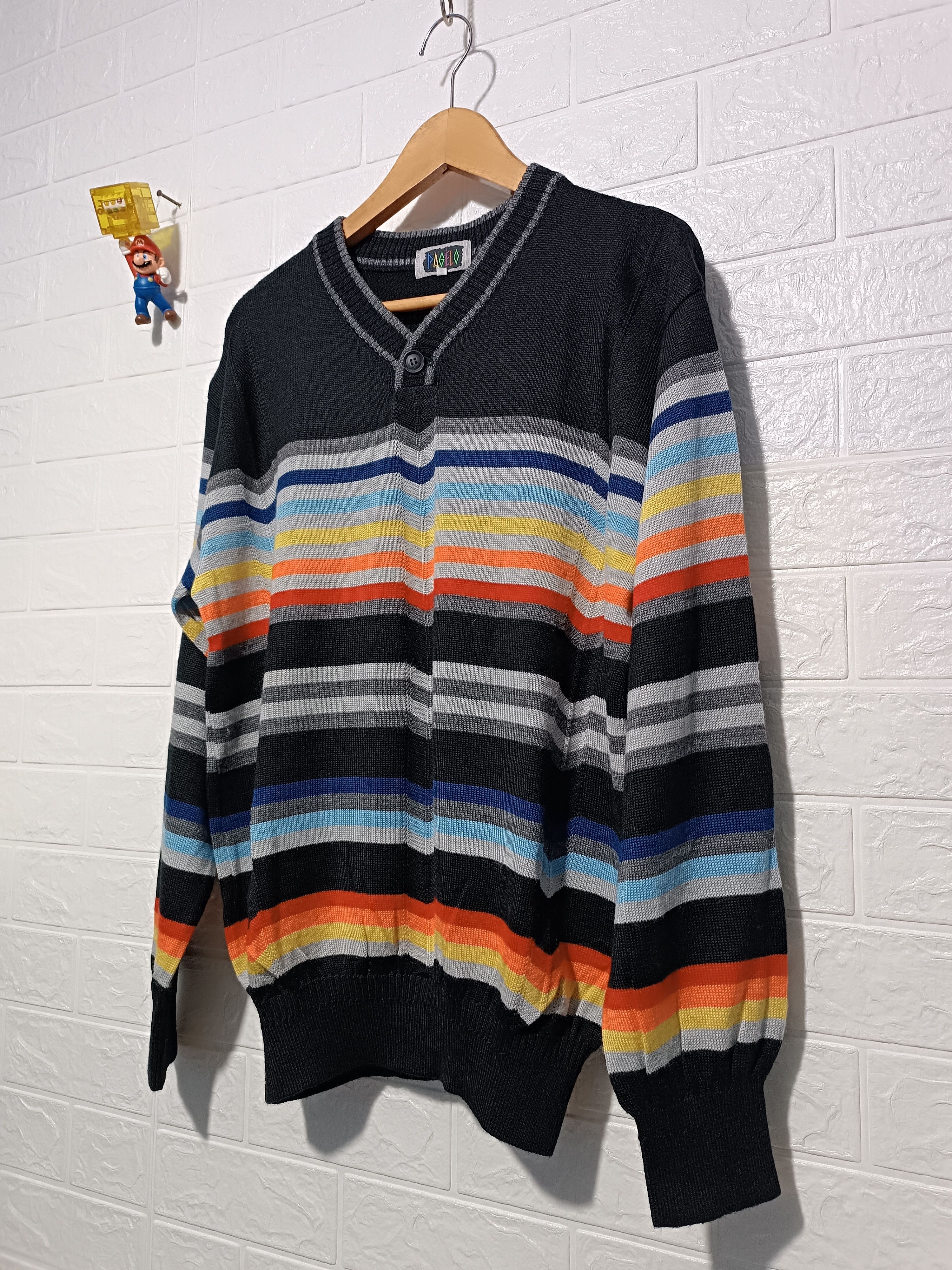 Japanese Brand Vintage Pagelo Rainbow Striped V Neck Knit Sweater Golf Size US M / EU 48-50 / 2 - 2 Thumbnail