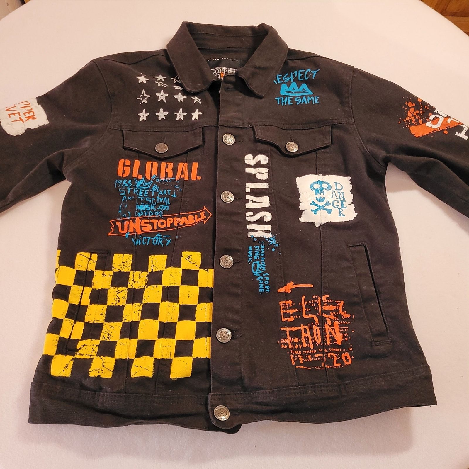 Other Copper Rivet Men's Denim Jacket M Streetwear Graffiti Black Size US M / EU 48-50 / 2 - 11 Thumbnail