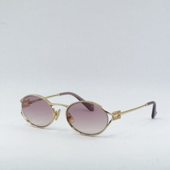 Miu Miu Miu Miu MU52YS 5AK06S Sunglasses Gold Oval Frame Size ONE SIZE - 1 Thumbnail