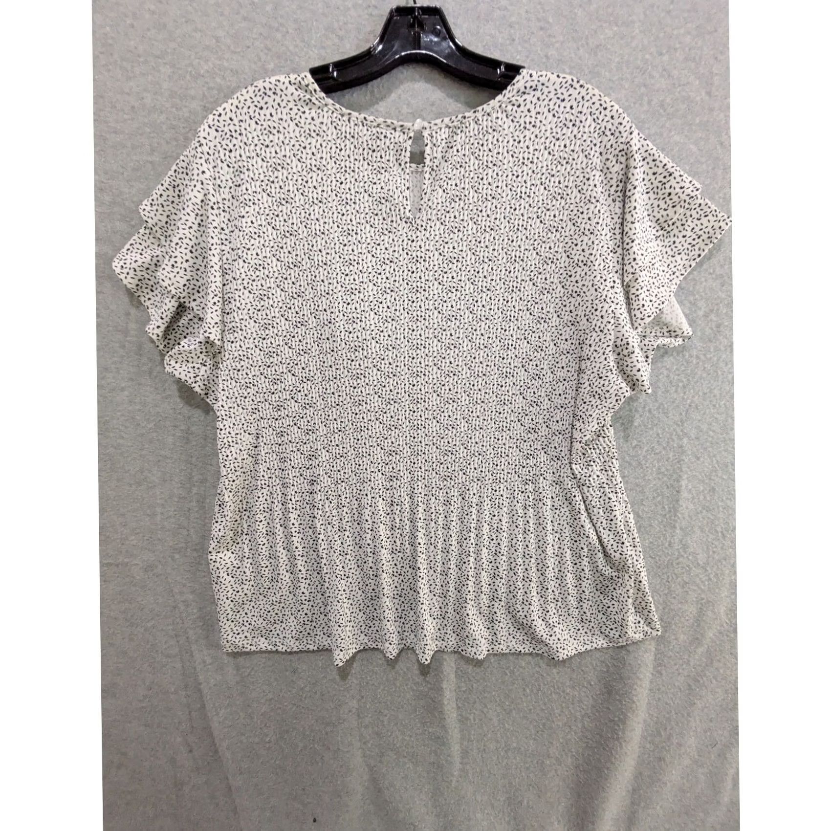 Adrianna Papell Adrianna Papell Blouse Women XL Ivory Black Floral Micro Pleat Puff Sleeve NWT Size XL / US 12-14 / IT 48-50 - 2 Thumbnail