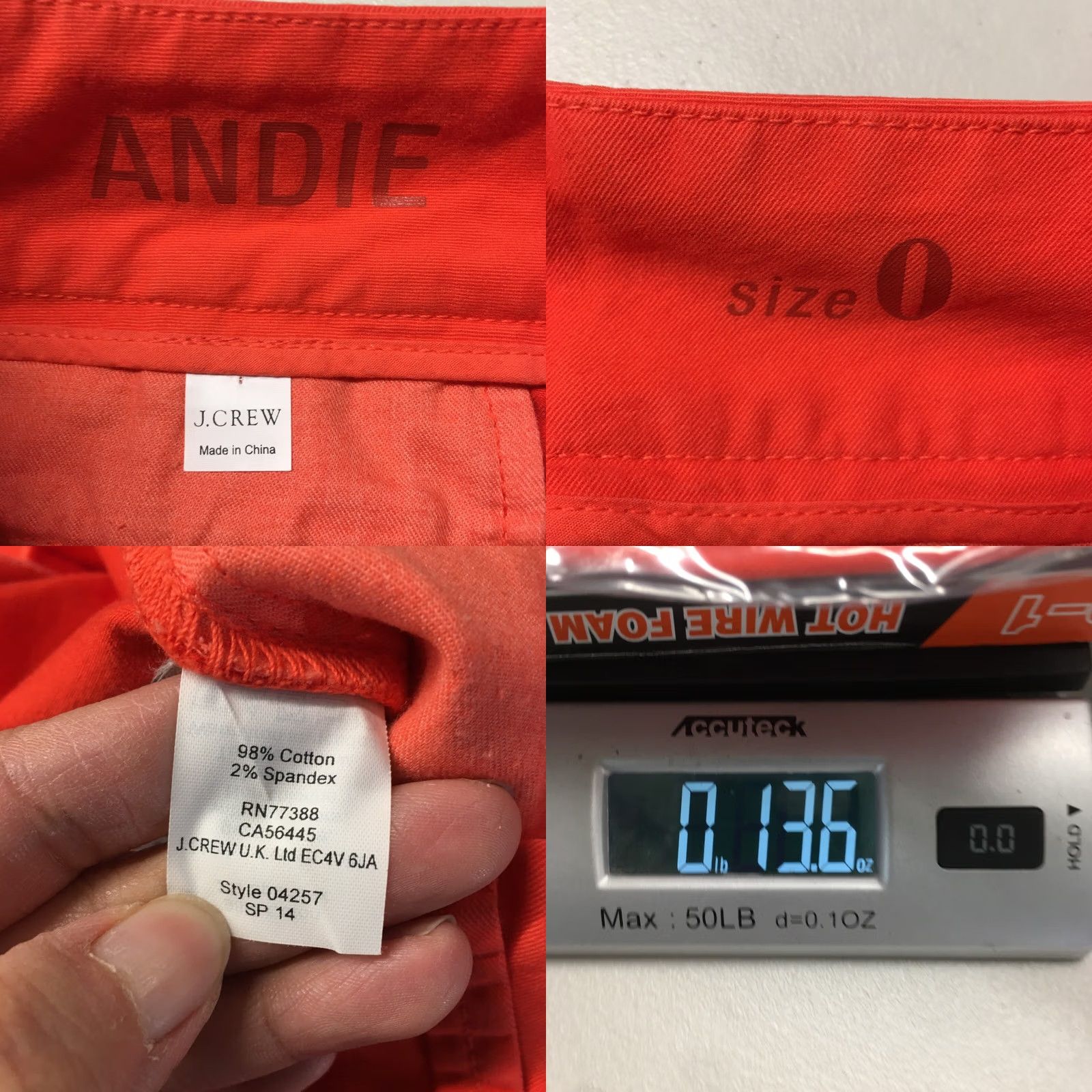J.Crew J.CREW Andie Chino Pants Womens 0 Red Orange Cotton Blend Mid Rise Zip Fly Casual Shirt? Size 25" / US 0 / IT 36 - 9 Thumbnail