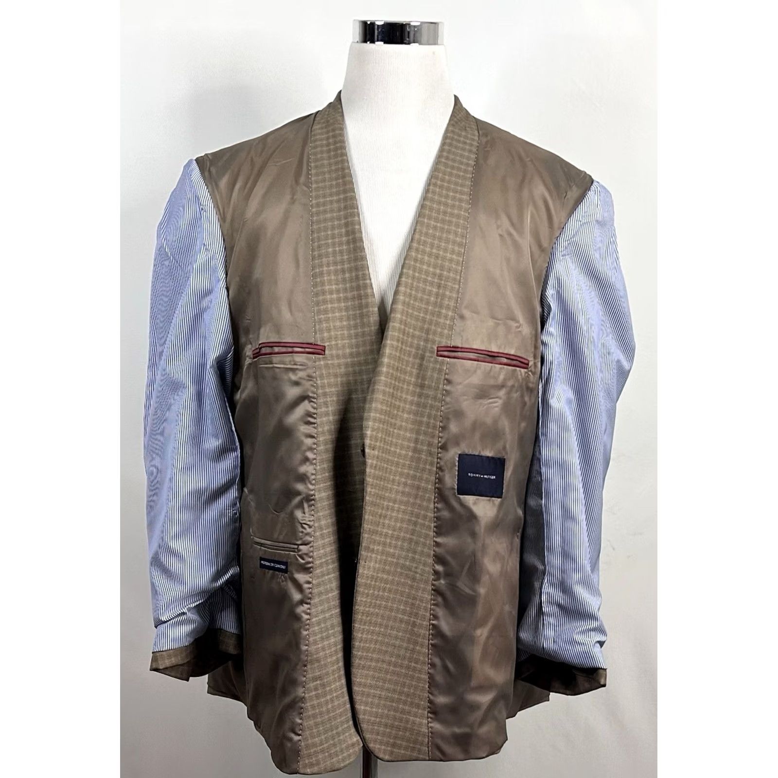 Tommy Hilfiger Tommy Hilfiger Sport Coat Beige Plaid 50L Two-Button Double Vented Wool Jacket Coat Mens Regular Long Jacket Size US XS / EU 42 / 0 - 7 Thumbnail