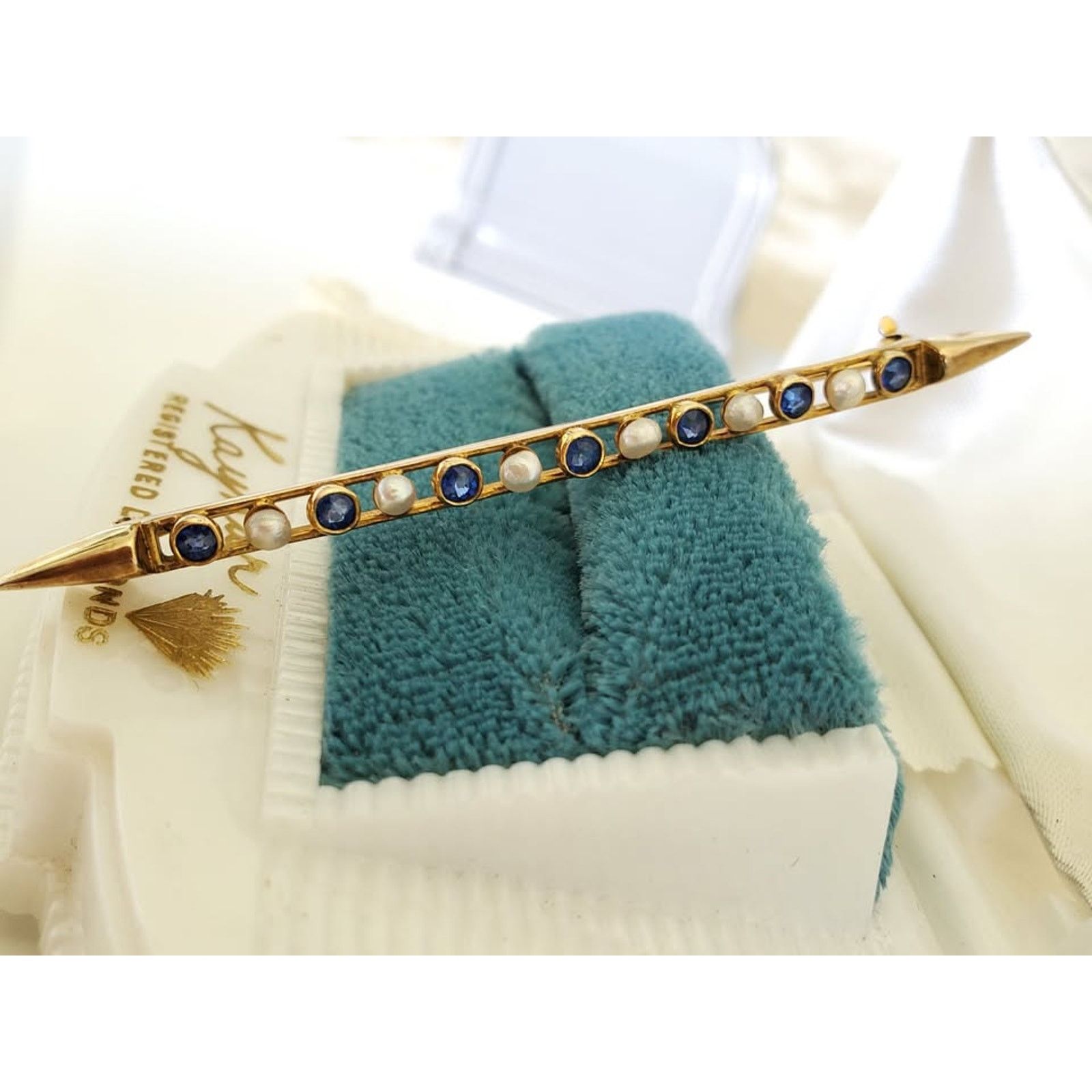 Other Antique Sapphire and Seeded Pearl Bar Pin 10K Solid Gold Size ONE SIZE - 2 Thumbnail