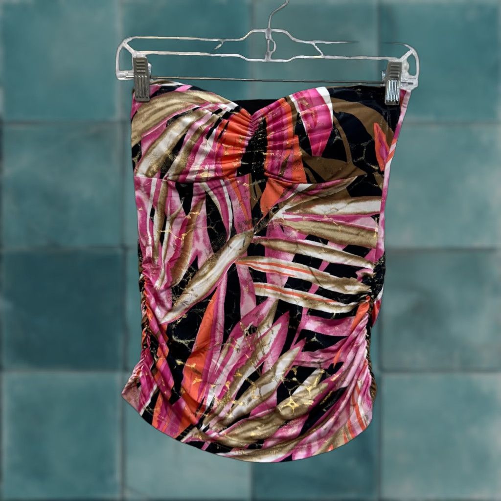 Vintage Y2K Vintage Tube Top Pink Floral Tropical Slinky McBling Shirt Women’s Small Pink McBling Size S / US 4 / IT 40 - 1 Thumbnail