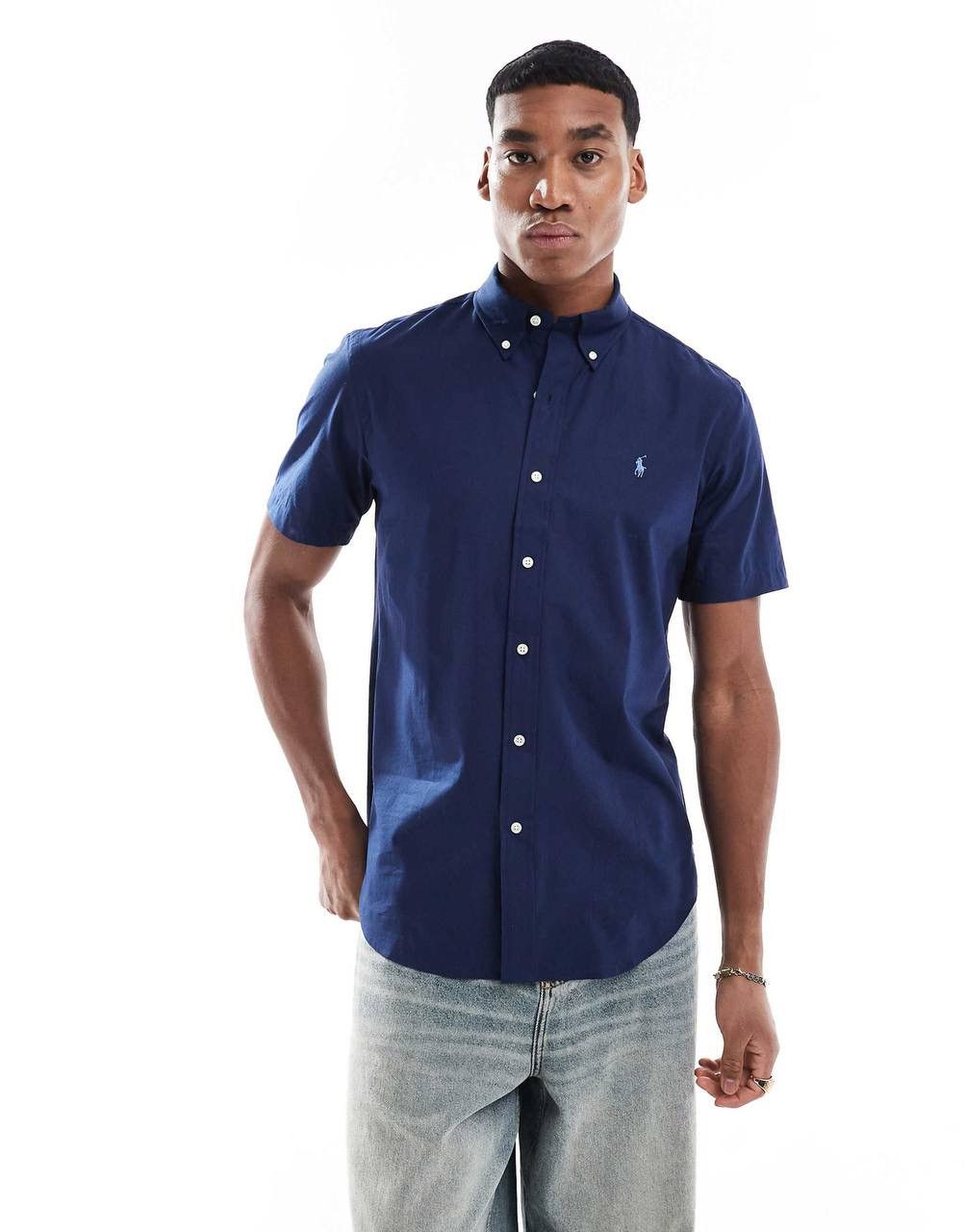 Polo Ralph Lauren 💙 Ralph Lauren Custom Fit Short Sleeve Shirt Navy Blue Size US L / EU 52-54 / 3 - 2 Thumbnail