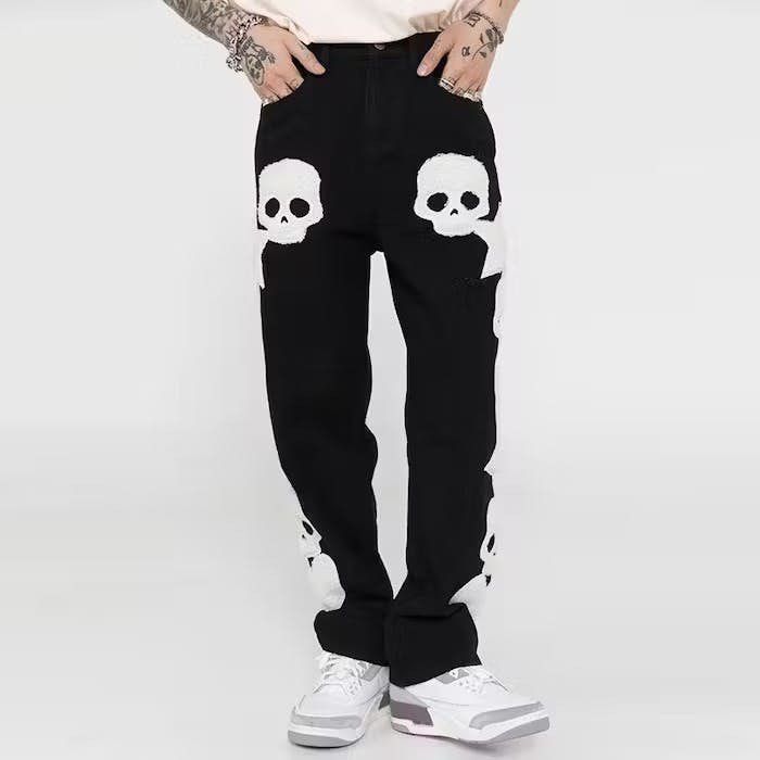 Japanese Brand Black Color Skull and Five Stars Embroidery Ripped Jeans Size US 30 / EU 46 - 3 Thumbnail