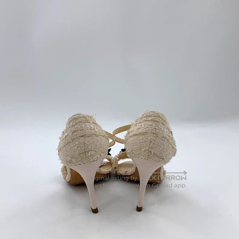 Chanel Chanel Beige bow tweed thin-heeled high-heeled sandals Size US 7.5 / IT 37.5 - 4 Thumbnail