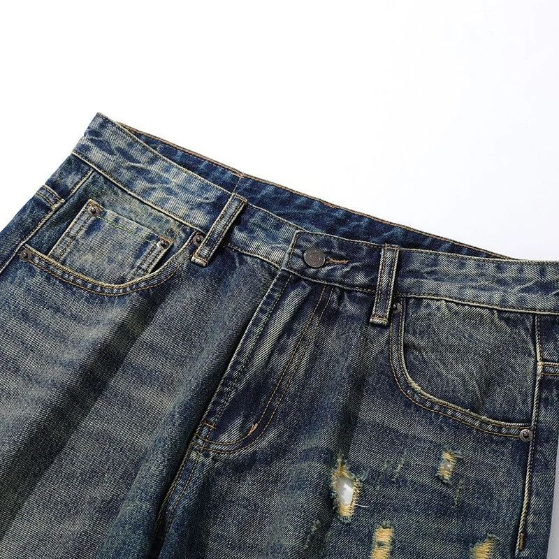 Jean Denim Worn-out Wide Leg Size US 33 - 4 Thumbnail