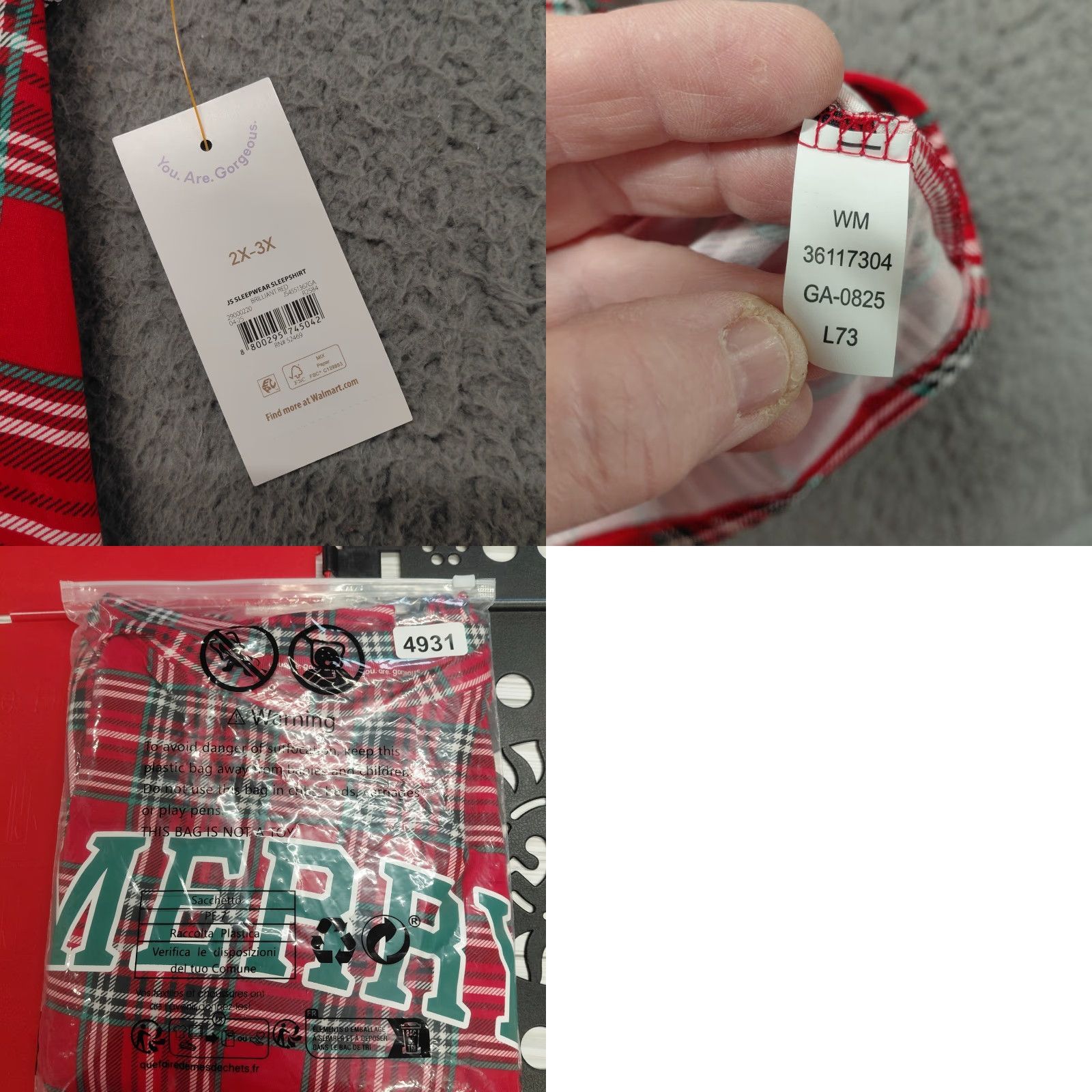 Vintage Joyspun Sleep Shirt Womens 2X-3X Red/Green Plaid Pockets Stretchy Size XXL / US 16-18 / IT 52-54 - 8 Thumbnail