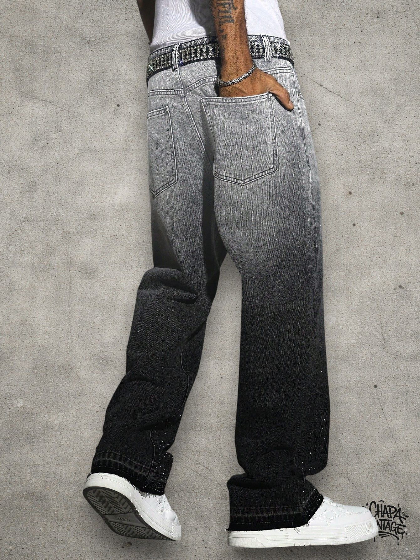 Japanese Brand Washed gray jeans rhinestone Size US 32 / EU 48 - 2 Thumbnail