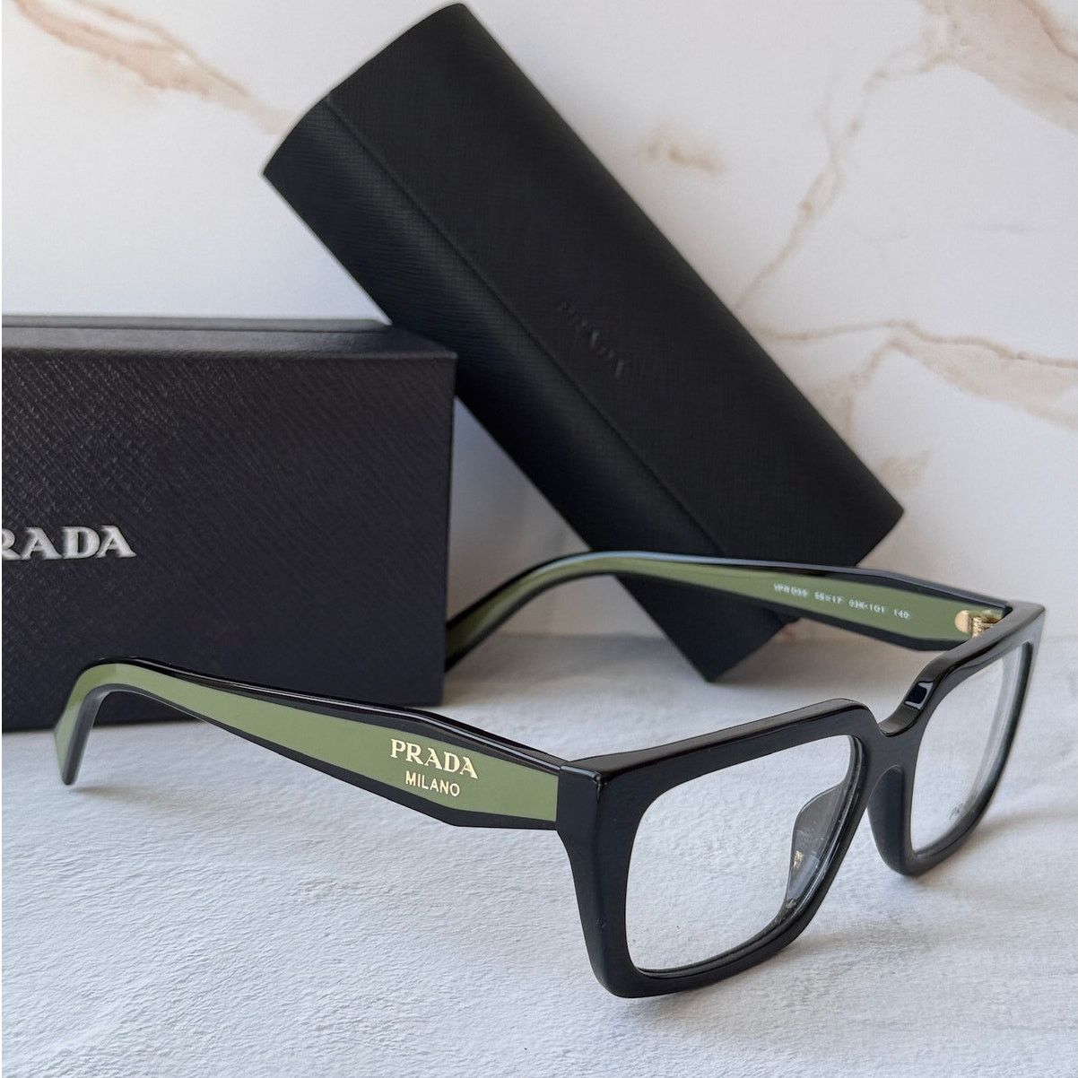 Prada NEW Prada PR D05V Black Green Rectangular Eyeglasses Frames Size ONE SIZE - 1 Thumbnail