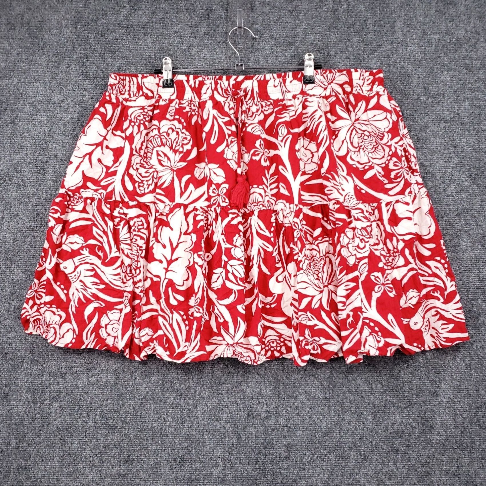 Vintage Knox Rose Skirt Women 1X Plus Red Floral Mini Tiered Boho Hawaiian Peasant Lined Size 40" / US 18 - 2 Thumbnail