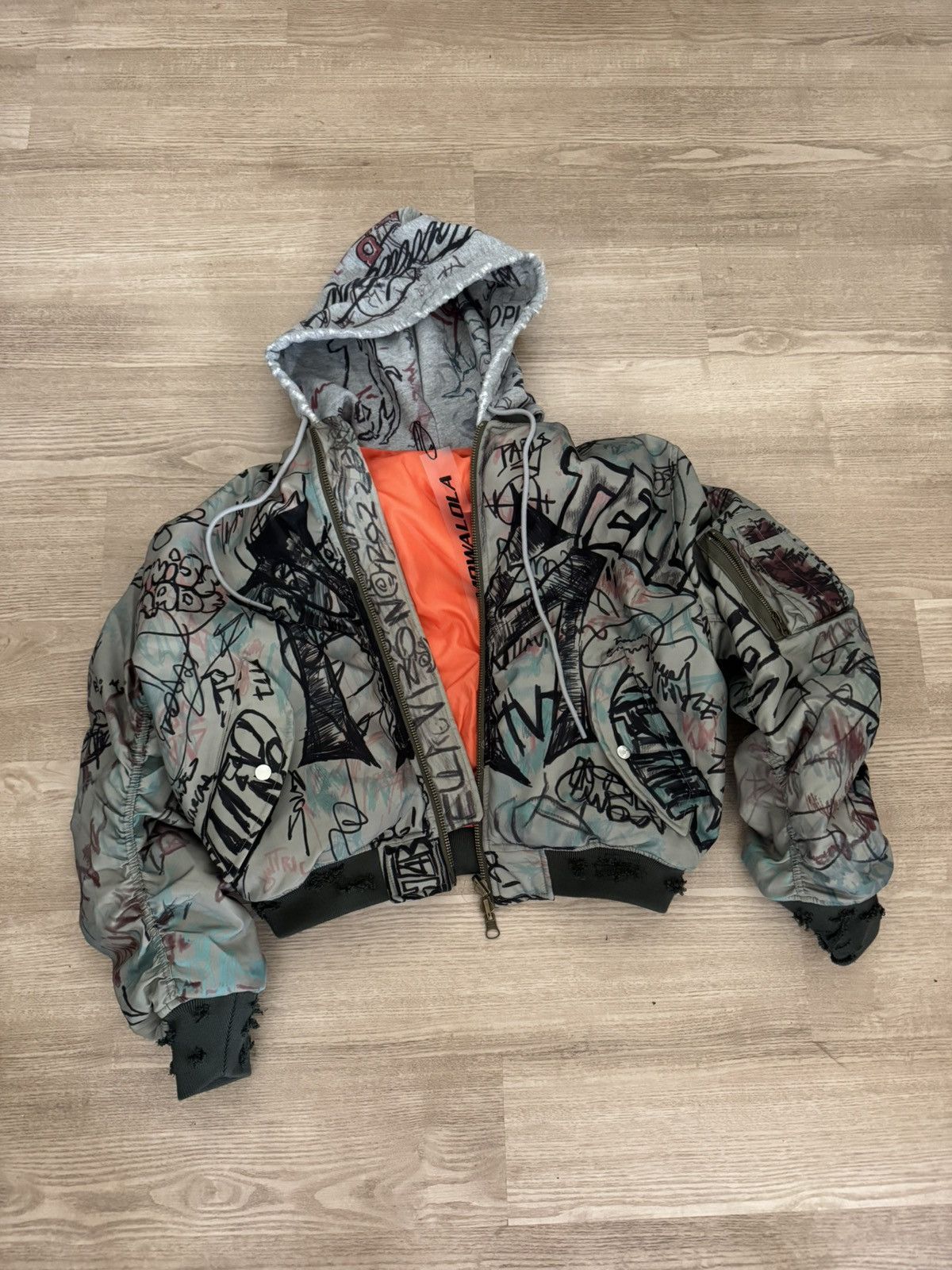 Mowalola Mowalola Graffiti Bomber Jacket with Hoodie Size US S / EU 44-46 / 1 - 9 Thumbnail