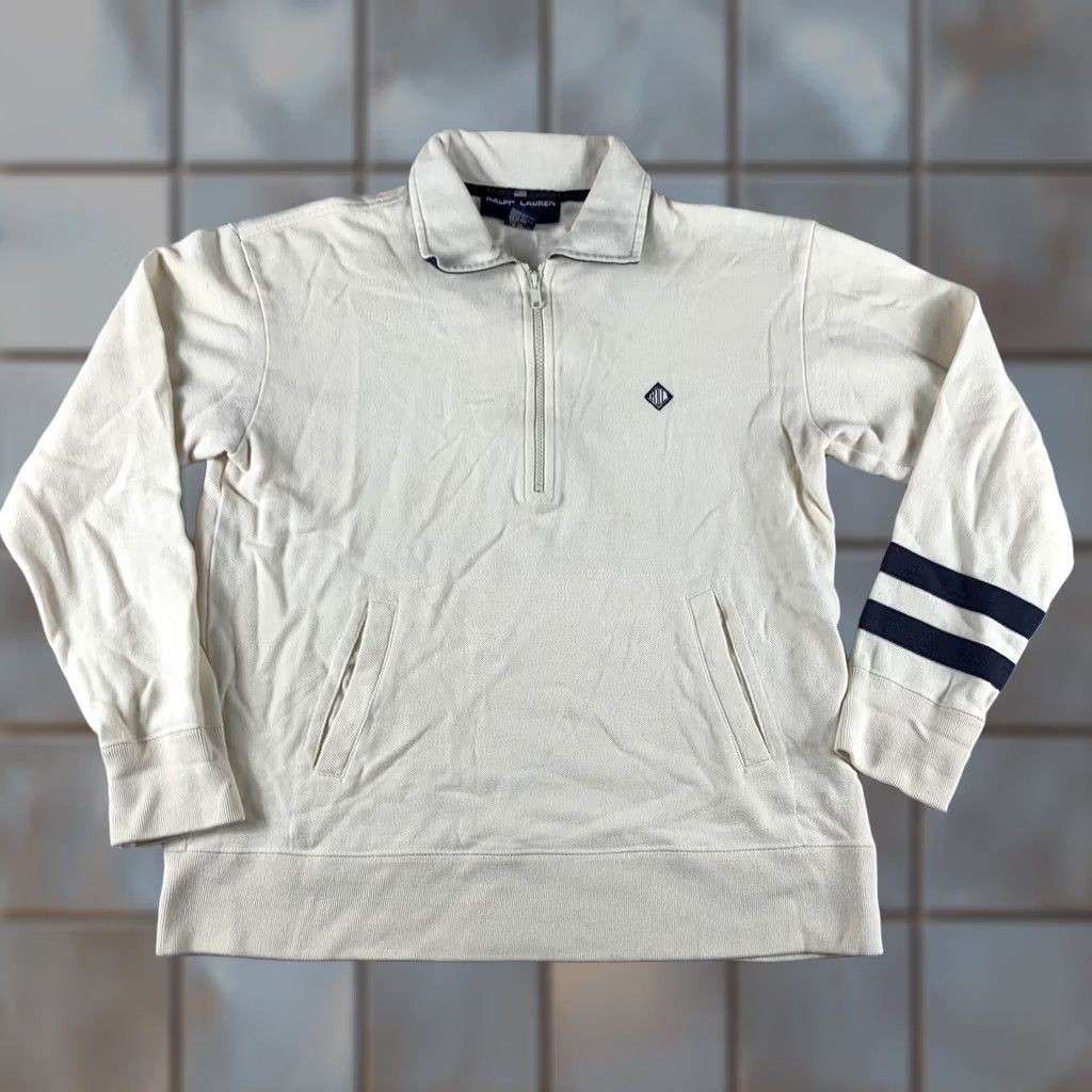 Ralph Lauren VINTAGE Ralph Lauren Sweater Mens Medium Ivory Pullover Striped Sleeve Size US M / EU 48-50 / 2 - 1 Thumbnail