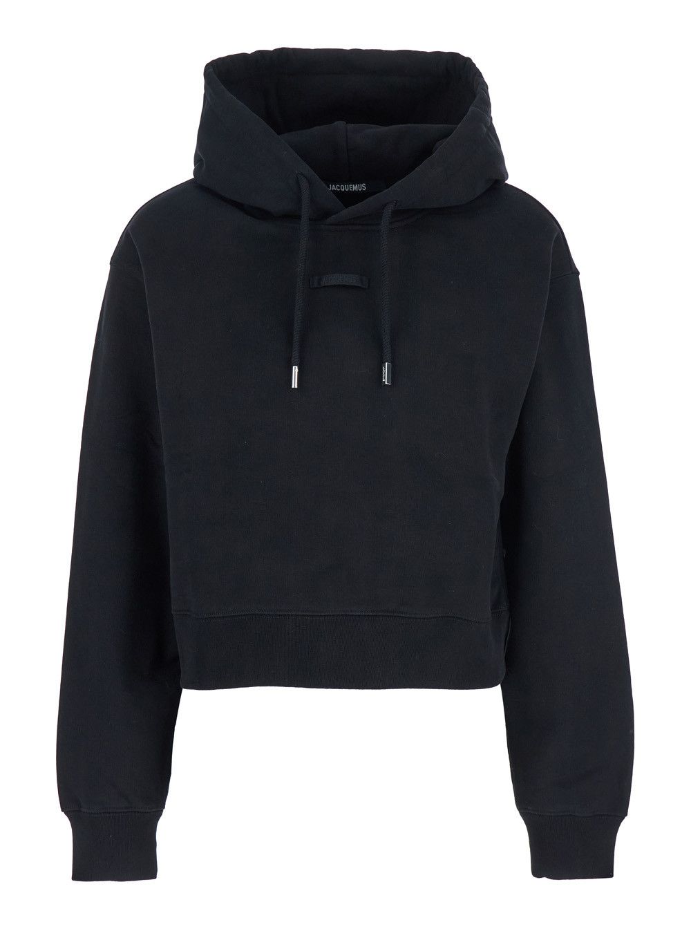 Jacquemus Black 'Le Hoodie Gros Grain' Crop Hoodie with Drawstring Hood and Logo Patch on Front in Cotton for Women Size M / US 6-8 / IT 42-44 - 1 Thumbnail