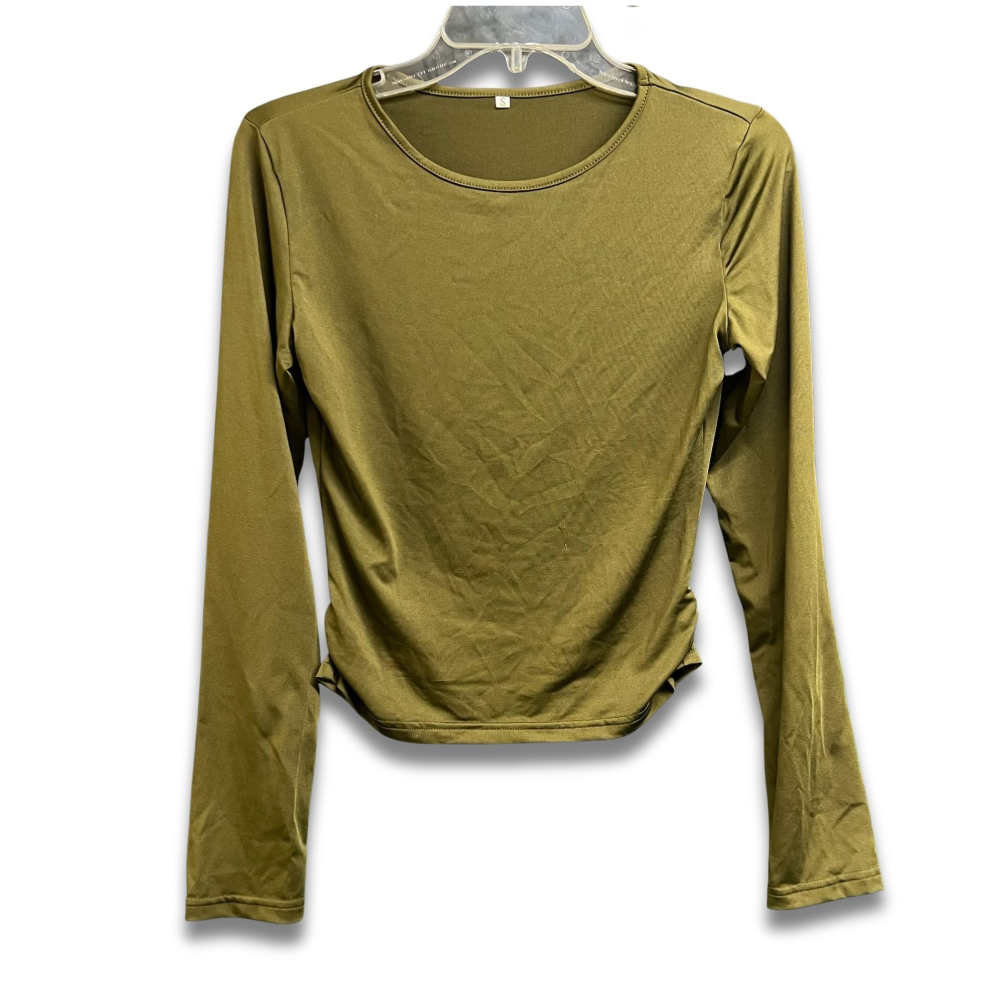 Other Army Green Long-Sleeve Slim-Fit Cropped Top With Ruched Side Size S / US 4 / IT 40 - 2 Thumbnail