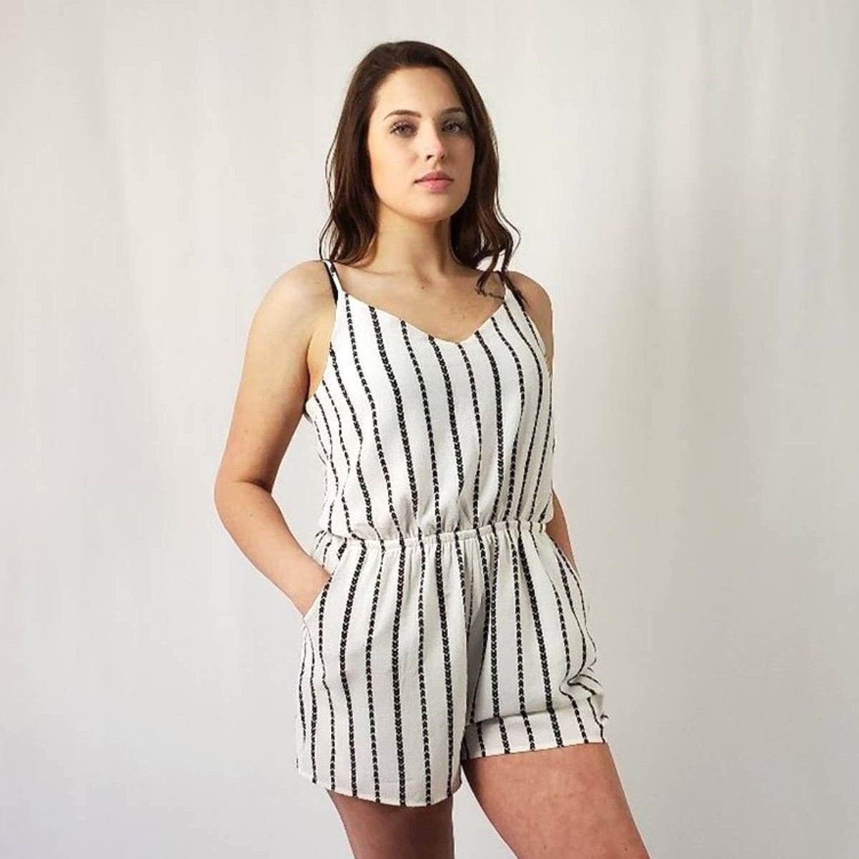 Designer One Clothing Los Angeles Black & White Striped Romper - M Size 28" / US 6 / IT 42 - 2 Thumbnail