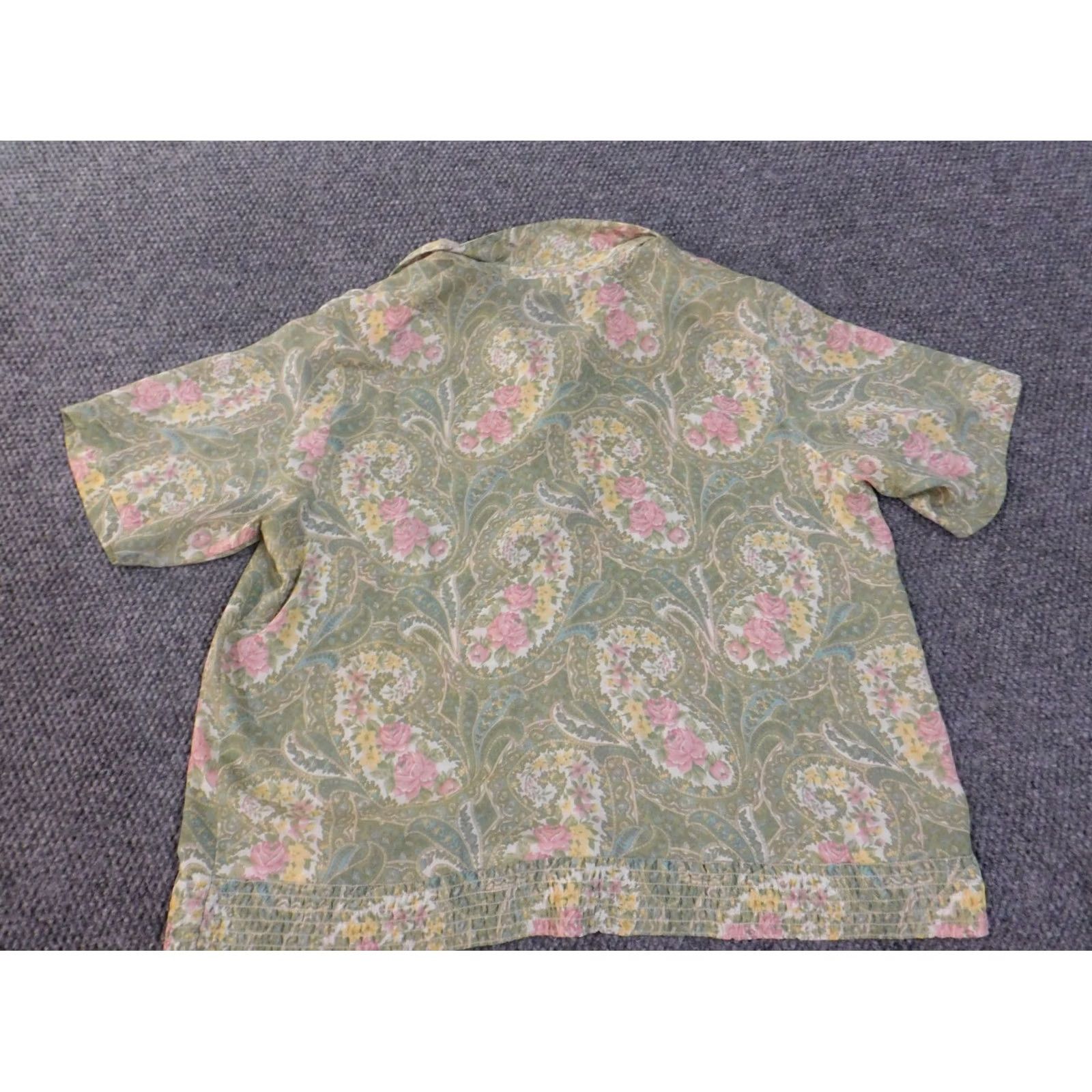 Vintage Alfred Dunner Blouse Womens Plus 20 Green Floral Geometric Short Sleeve Collared Pullover Polyester Woven Stretch Casual Shirt Size 3XL / US 20-22 - 6 Thumbnail