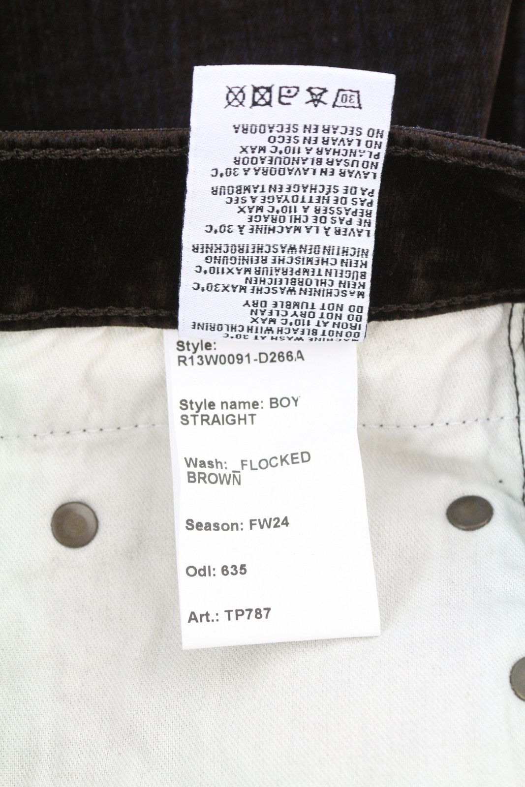 R13 BOY STRAIGHT 26 Flocked Brown Velvet Cropped Dark 86260 Size 26" / US 2 / IT 38 - 9 Thumbnail