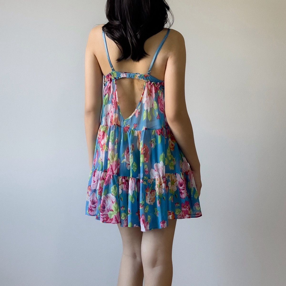 Betsey Johnson × Vintage Vintage Betsey Johnson Blue Floral Mesh Sheer Slip Dress (S) Size S / US 4 / IT 40 - 8 Thumbnail