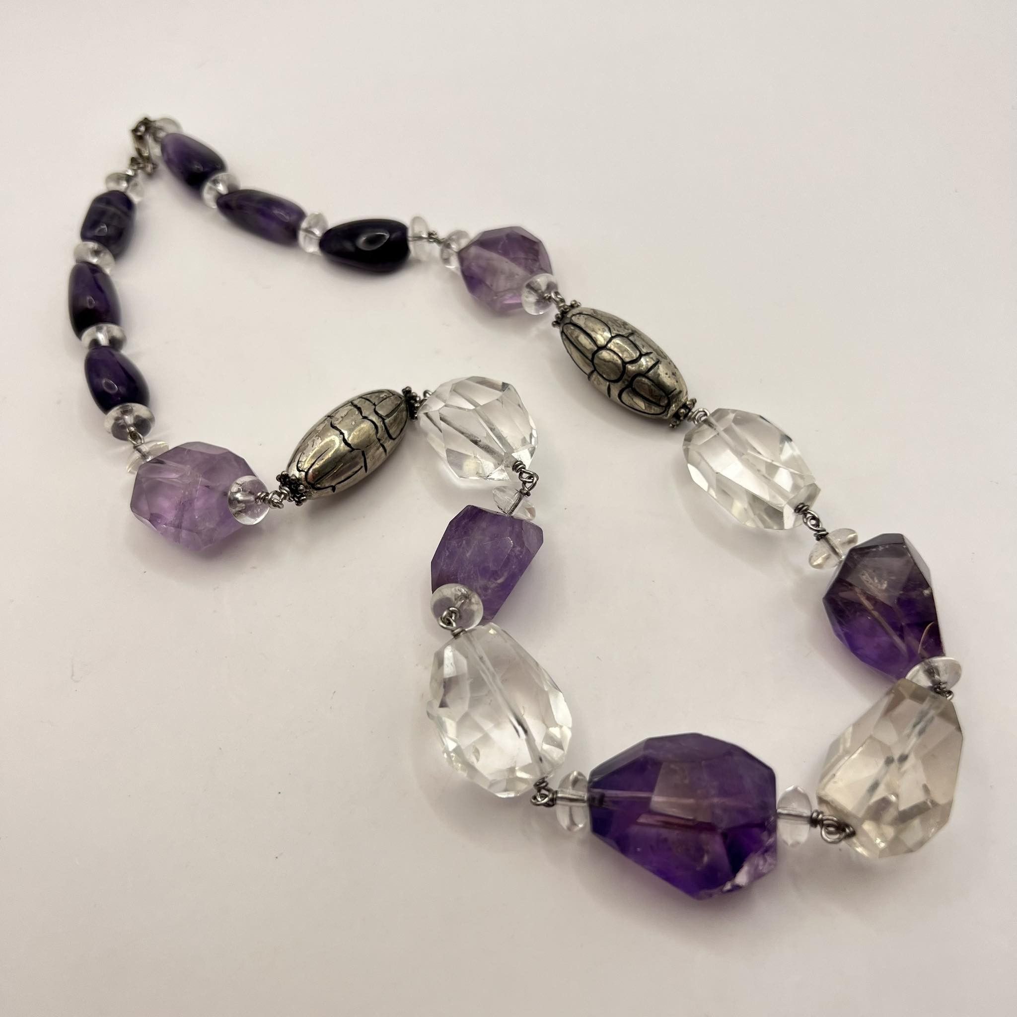 Jewelry × Vintage Vintage Sterling Silver 925 Necklace Beads Natural Amethyst Size ONE SIZE - 3 Thumbnail