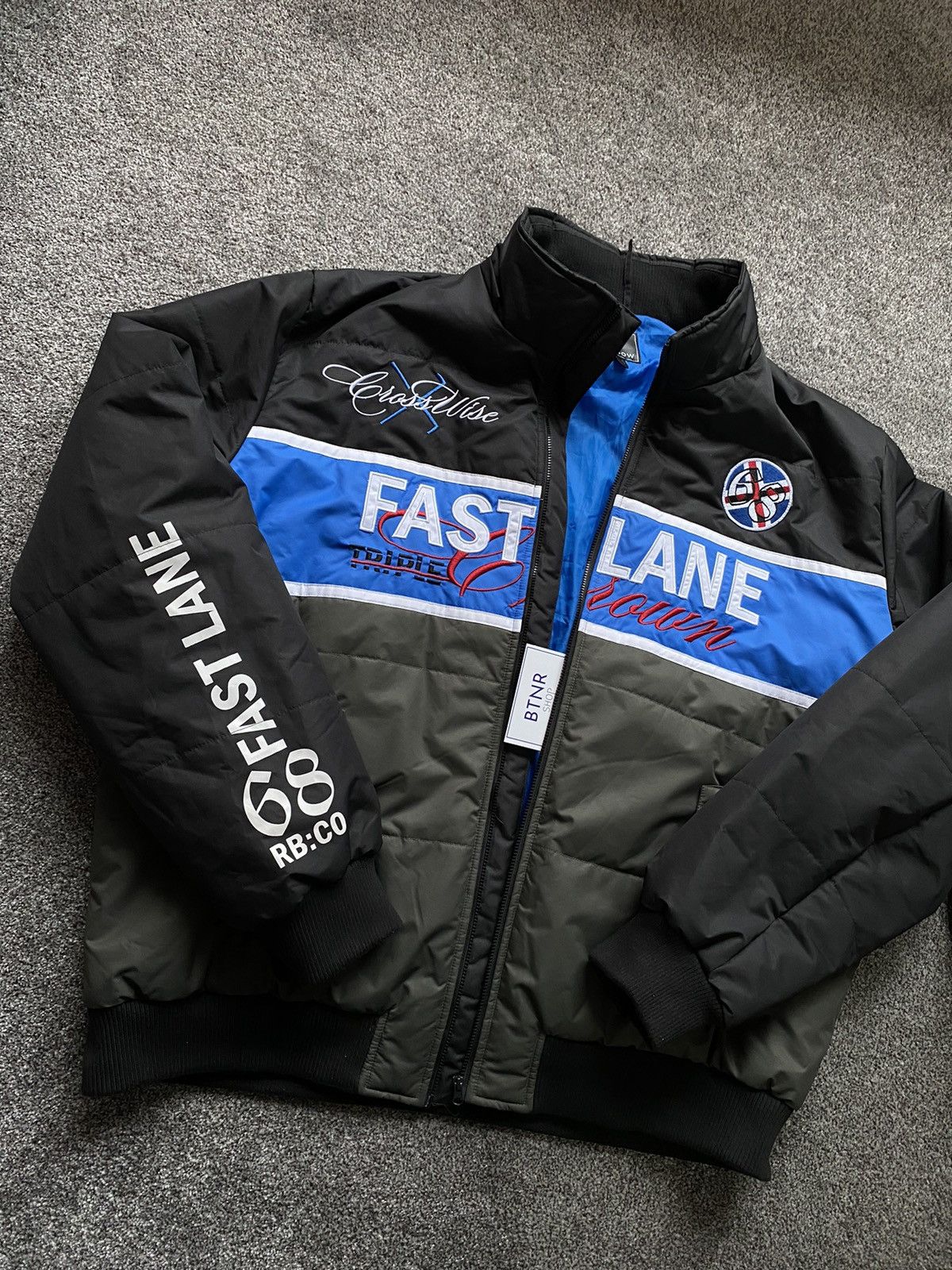 NASCAR Fast Lane Racing Bomber Hooded Black Blue Embroidered Jacket Size US XXL / EU 58 / 5 - 3 Thumbnail