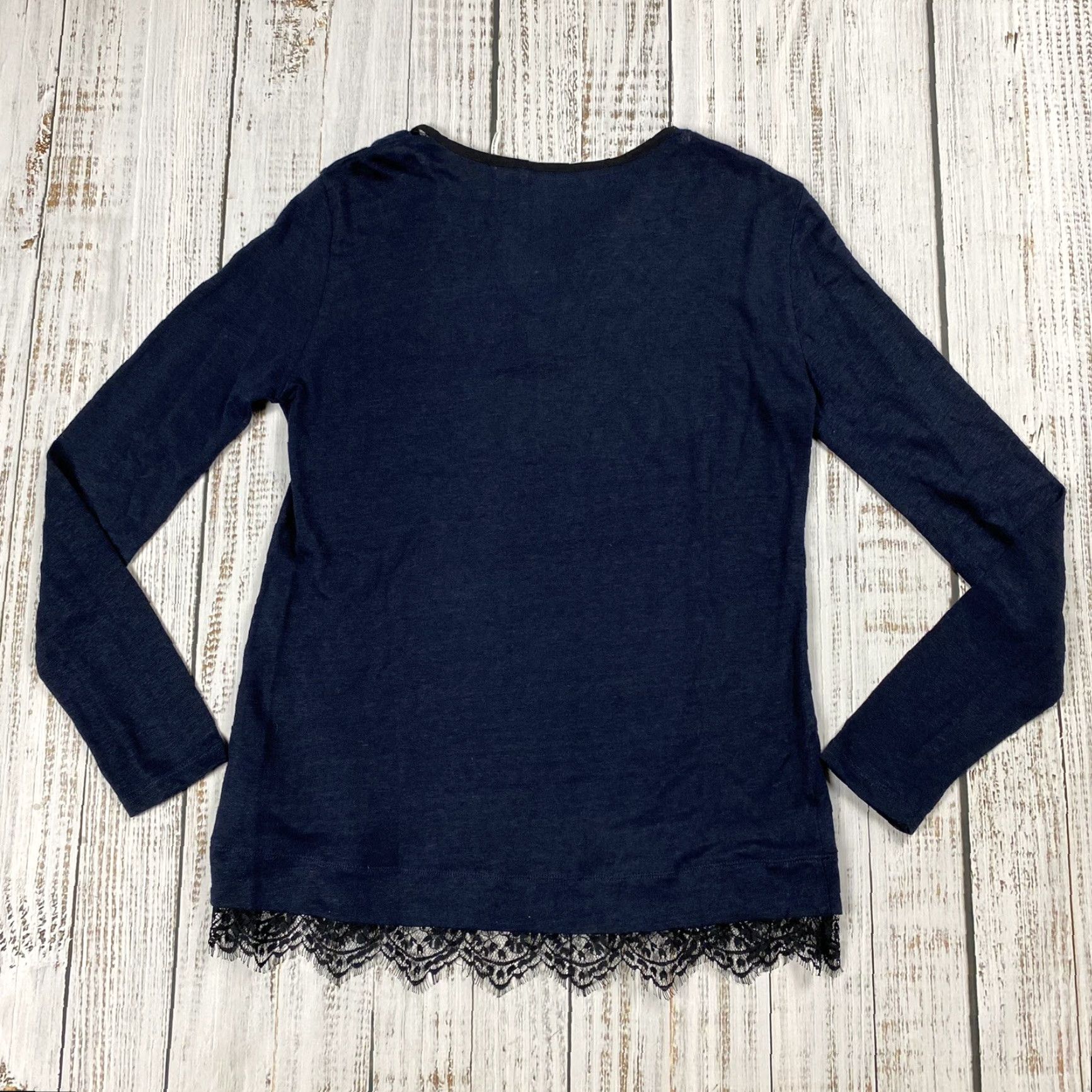 Sandro Sandro Paris Womens Linen Tunic Top Lace Trim Blue Black Long Sleeve Size 2 - Blouse, Tunic, Linen, Women, Regular Fit Size XS / US 0-2 / IT 36-38 - 8 Thumbnail
