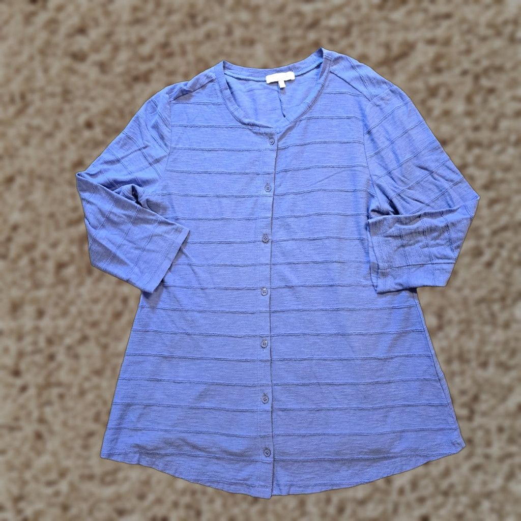 Habitat Habitat Top Womens Size XS Blue Button Stripe Texture Tunic Long Sleeve Casual Shirt Shirt? Size XS / US 0-2 / IT 36-38 - 1 Thumbnail