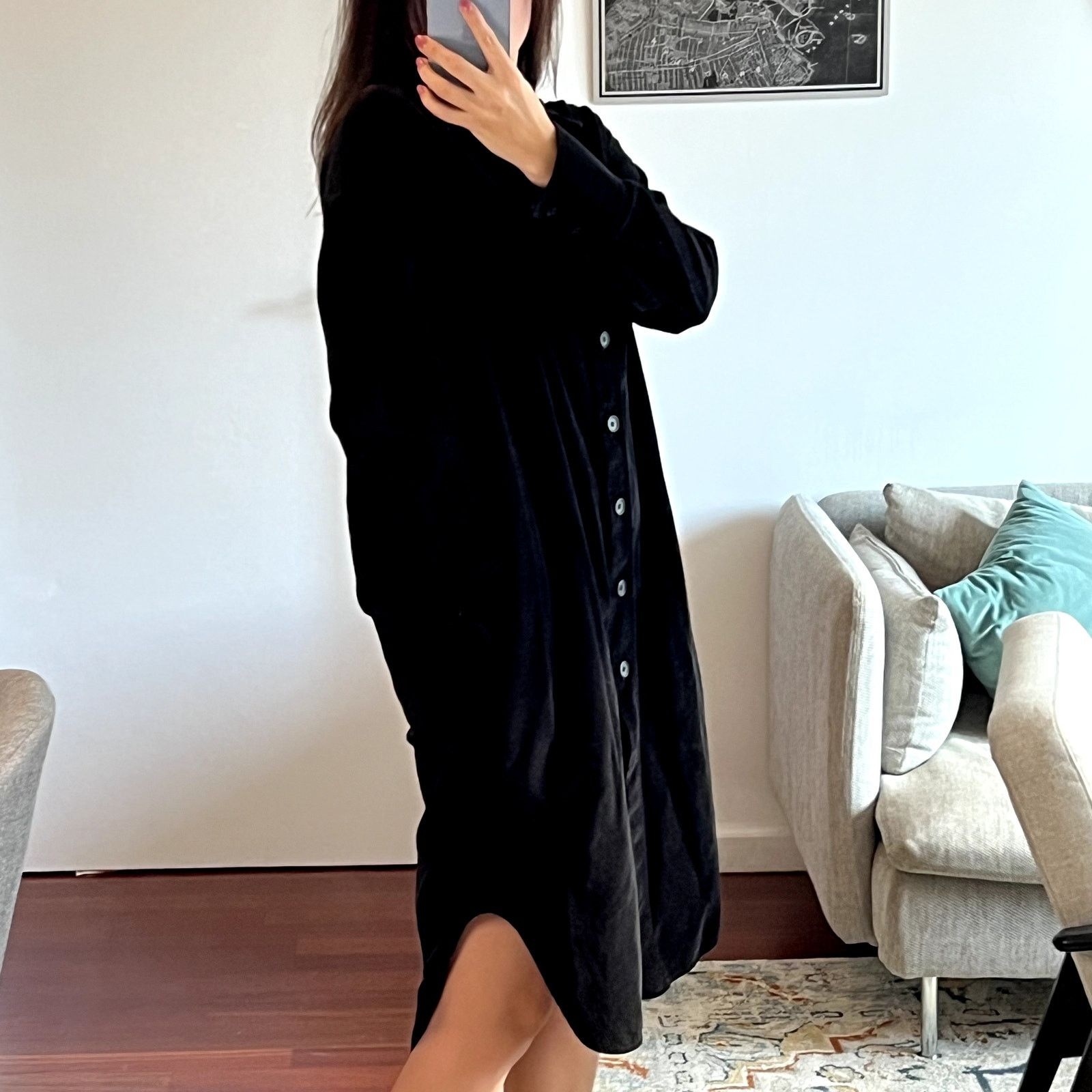 Cos Cos Corduroy Button Down Long Sleeve Shirt Dress in Black Size M / US 6-8 / IT 42-44 - 2 Thumbnail