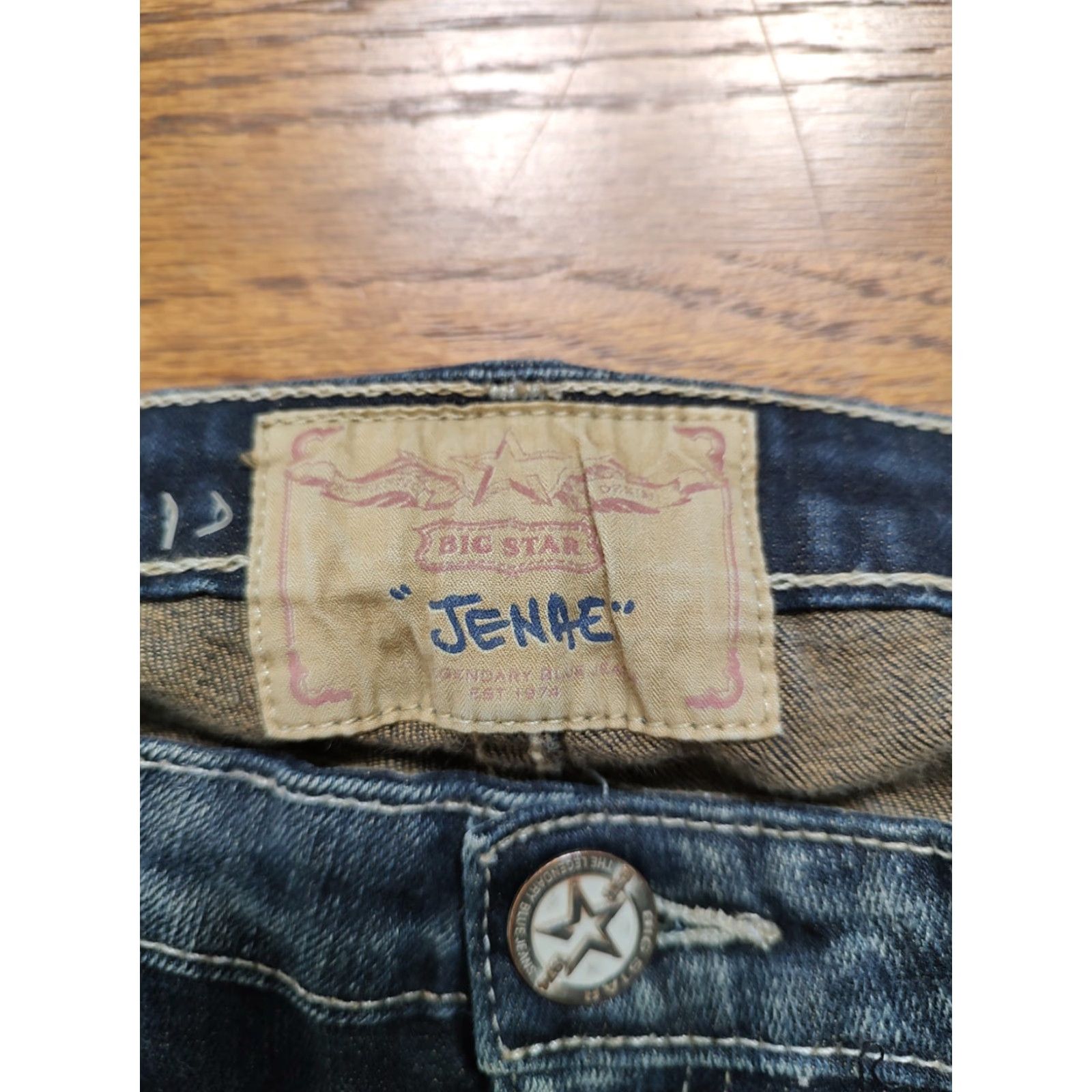 Denime Big Star Jenae Slim Straight Denim Dark Wash Jeans Womens 26 Inseam 31 5-Pocket Blue Cotton Blend Belt Loops Embroidered Studded Slimming Vintage No Size 26" / US 2 / IT 38 - 5 Thumbnail