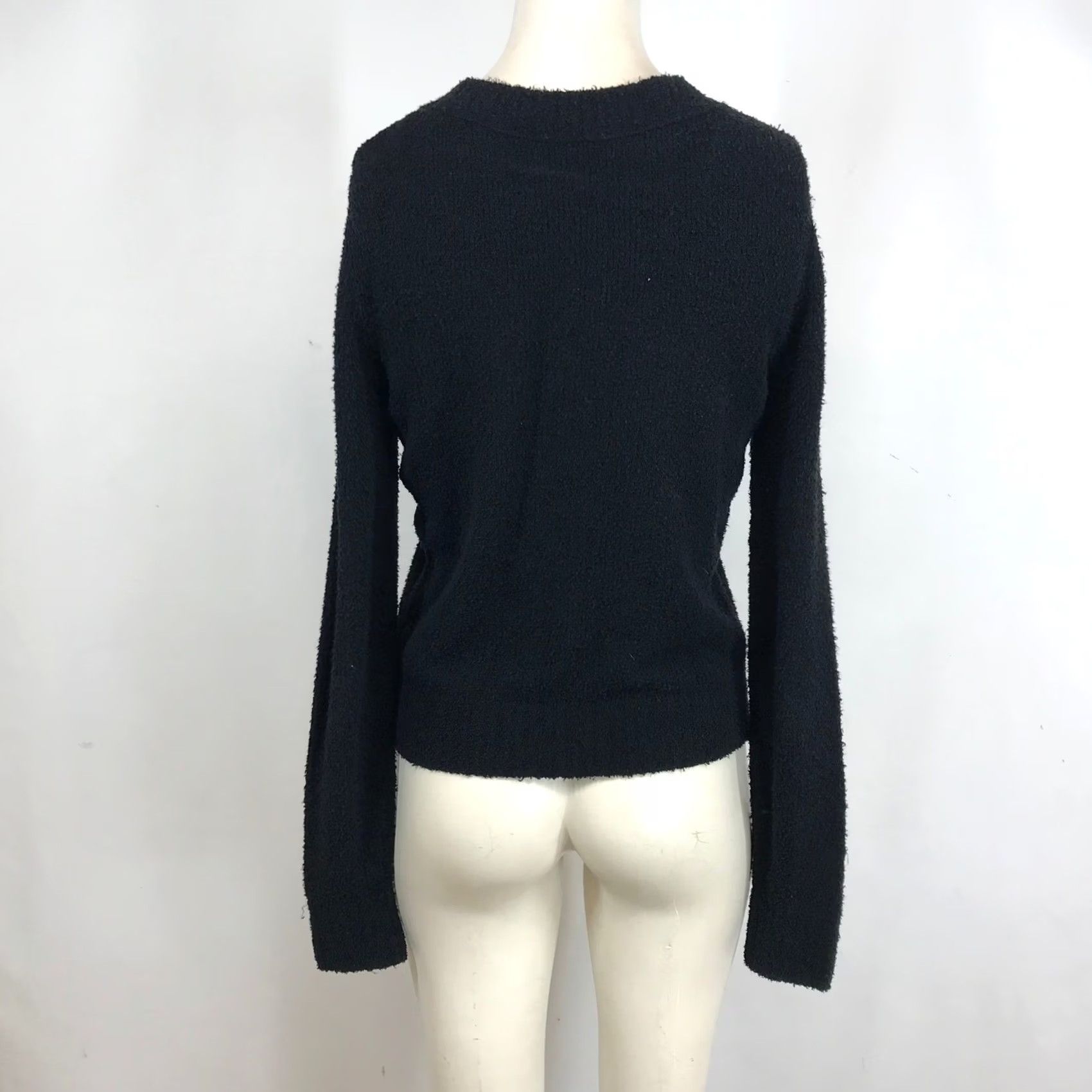 Vince Vince Black Boucle Cotton Blend Crew Neck Sweater XS Women Quiet Luxury Classic Size XS / US 0-2 / IT 36-38 - 5 Thumbnail