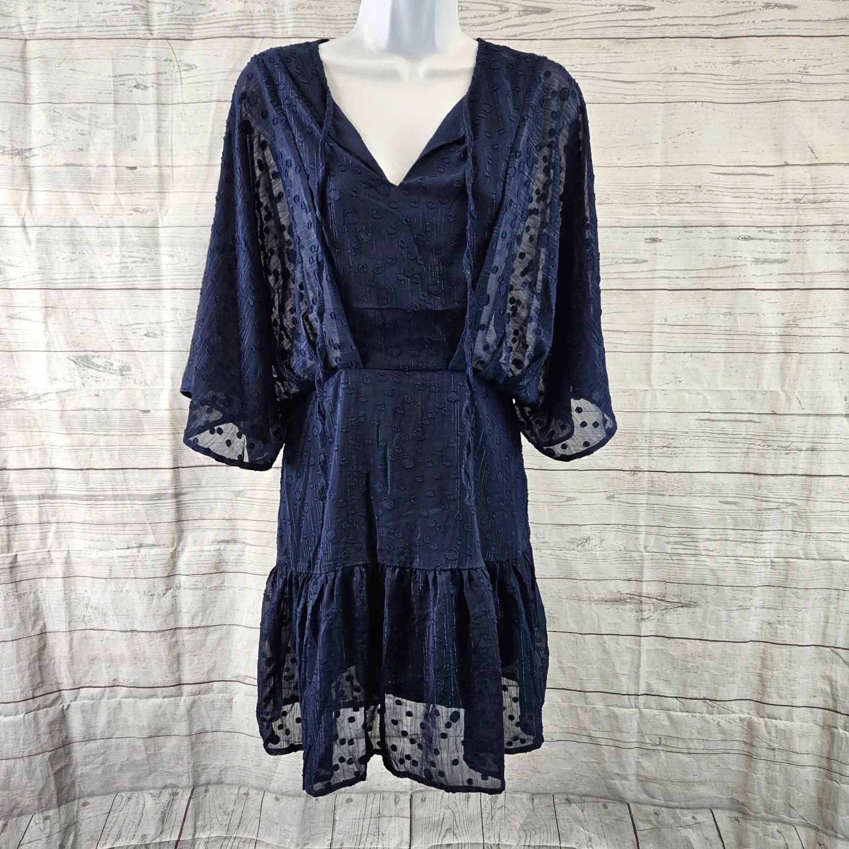 Vintage UMGEE Womens Dress Sz S Blue Polka Dot Semi Sheer V-Neck Mini Dress Woman Small Blue Polka Dot Sheer V-Neck Size S / US 4 / IT 40 - 2 Thumbnail