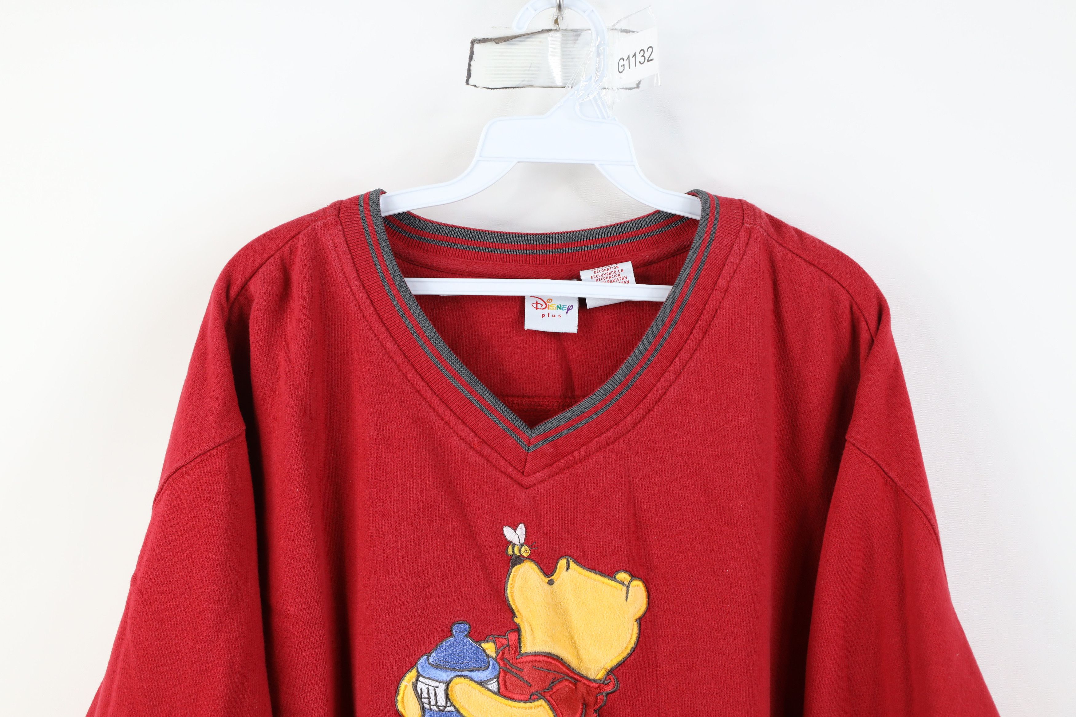 Disney Vintage Disney Winnie the Pooh Hunny V-Neck Sweatshirt Red Size XXL / US 16-18 / IT 52-54 - 2 Thumbnail