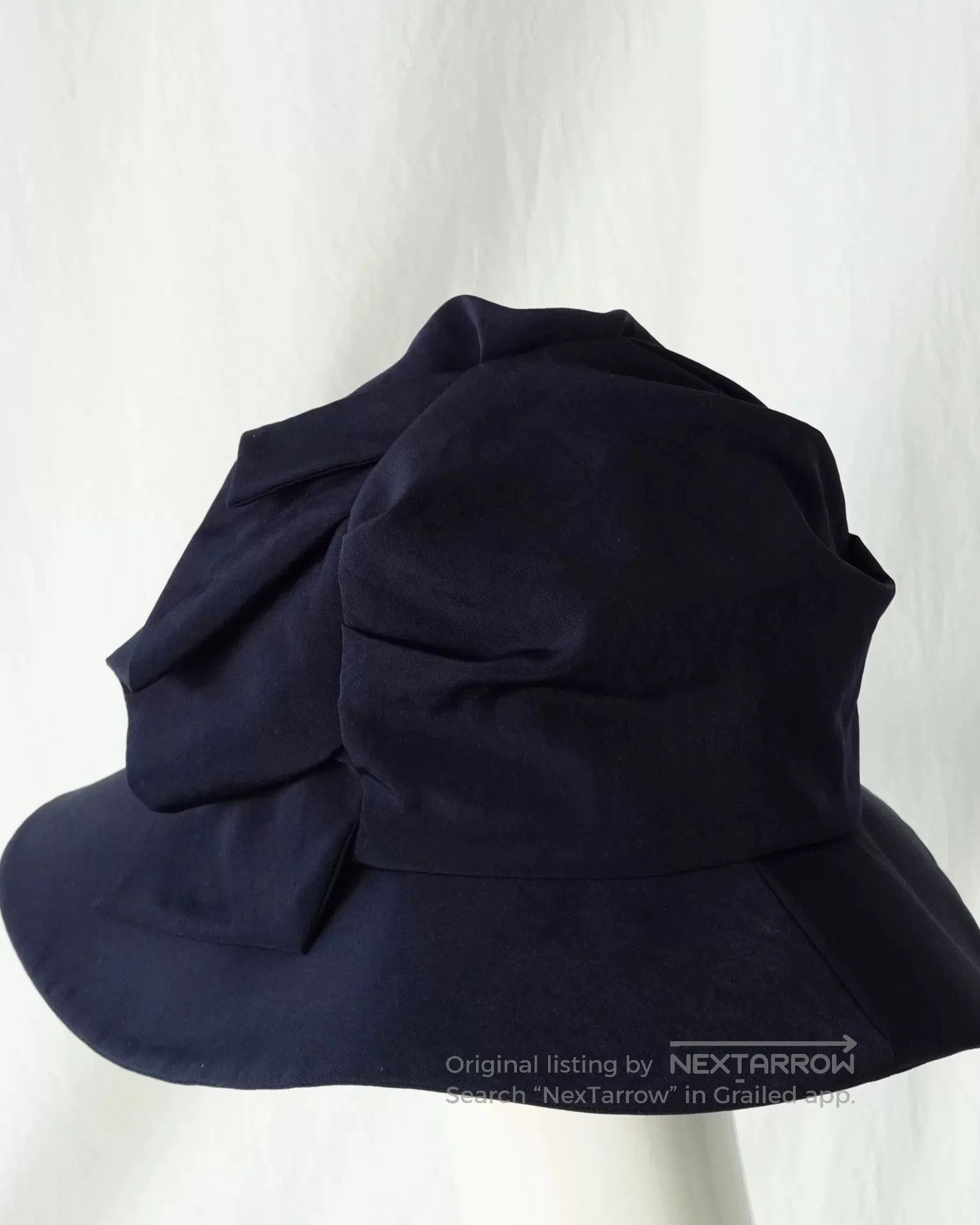Y's Elegant Navy Pleated Wide Brim Hat. Size ONE SIZE - 8 Thumbnail