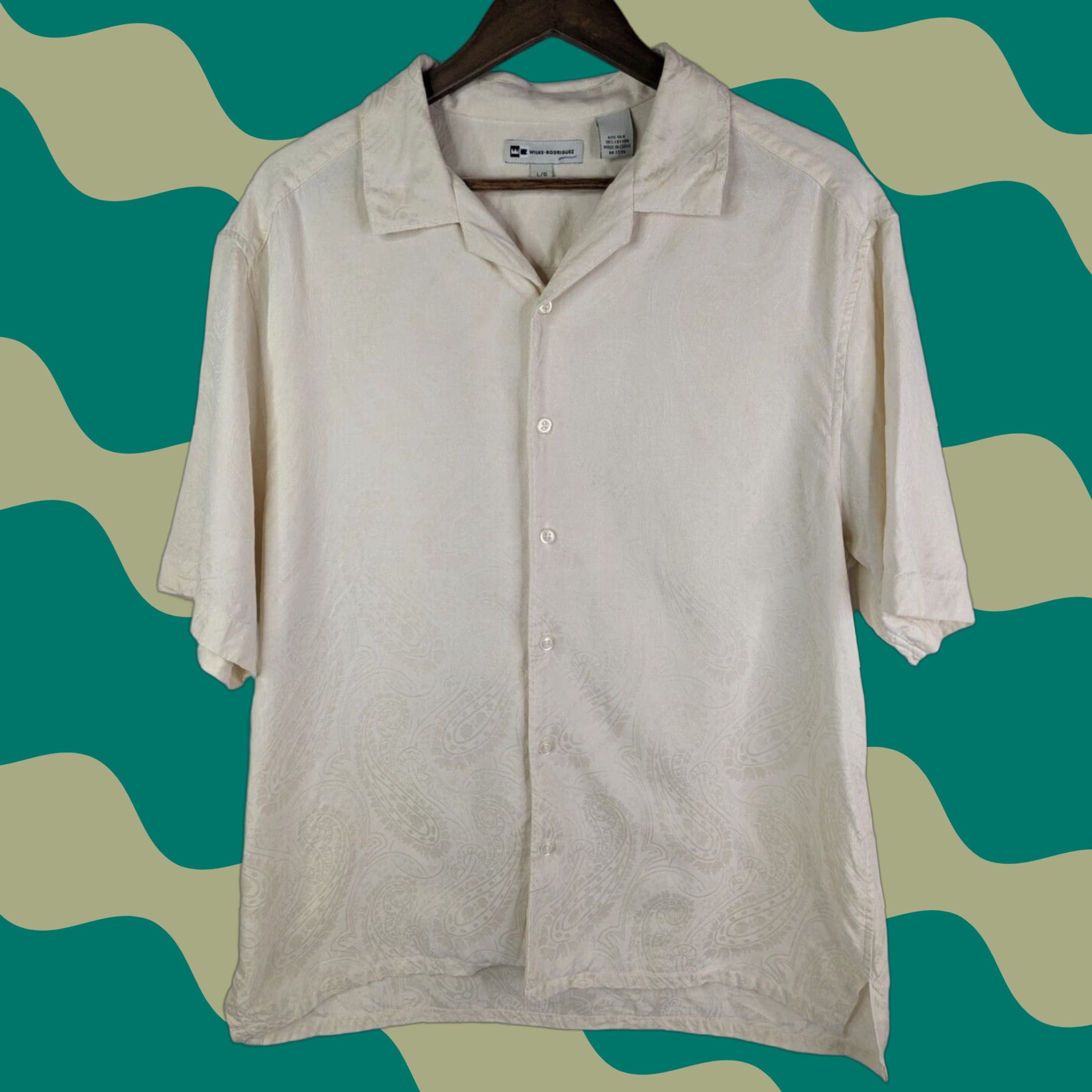 Vintage Wilke Rodriguez Ivory Paisley Short Sleeve Button Silk Cotton Shirt Size Large Mens Size US L / EU 52-54 / 3 - 1 Thumbnail