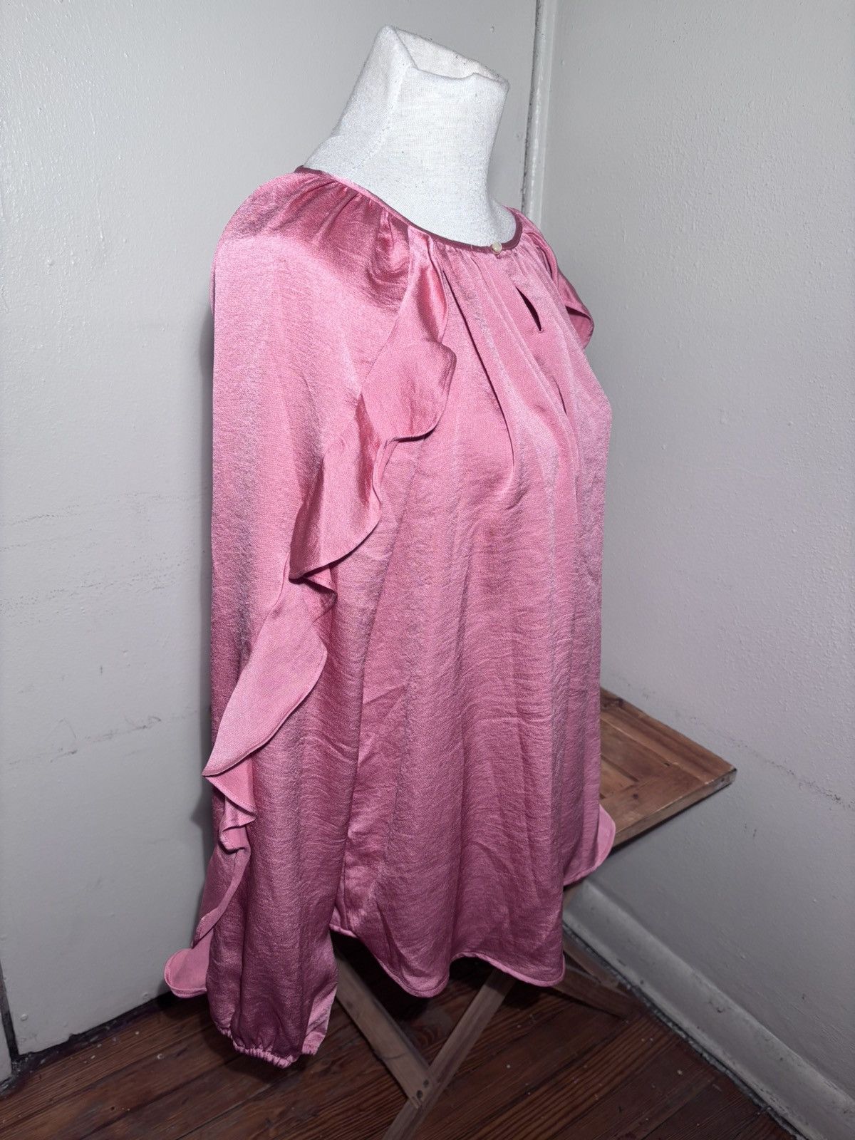 Chaps Chaps Satin Ruffle Sleeve Blouse Size L / US 10 / IT 46 - 2 Thumbnail
