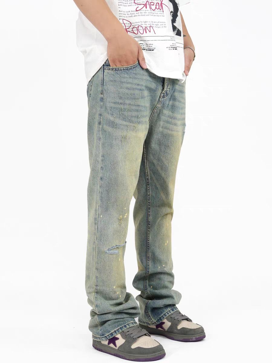 washed faded ripped flared skate hiphop jeans