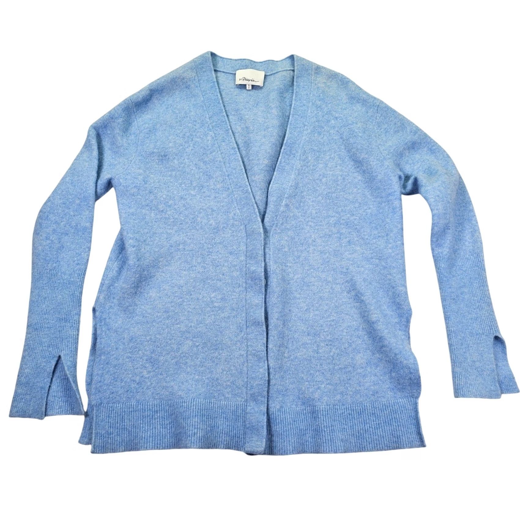 3.1 Phillip Lim Cardigan Sweater Small Blue Wool Alpaca Blend V-Neck Split Cuff Womens in Silver, Women's — image 3 of 6