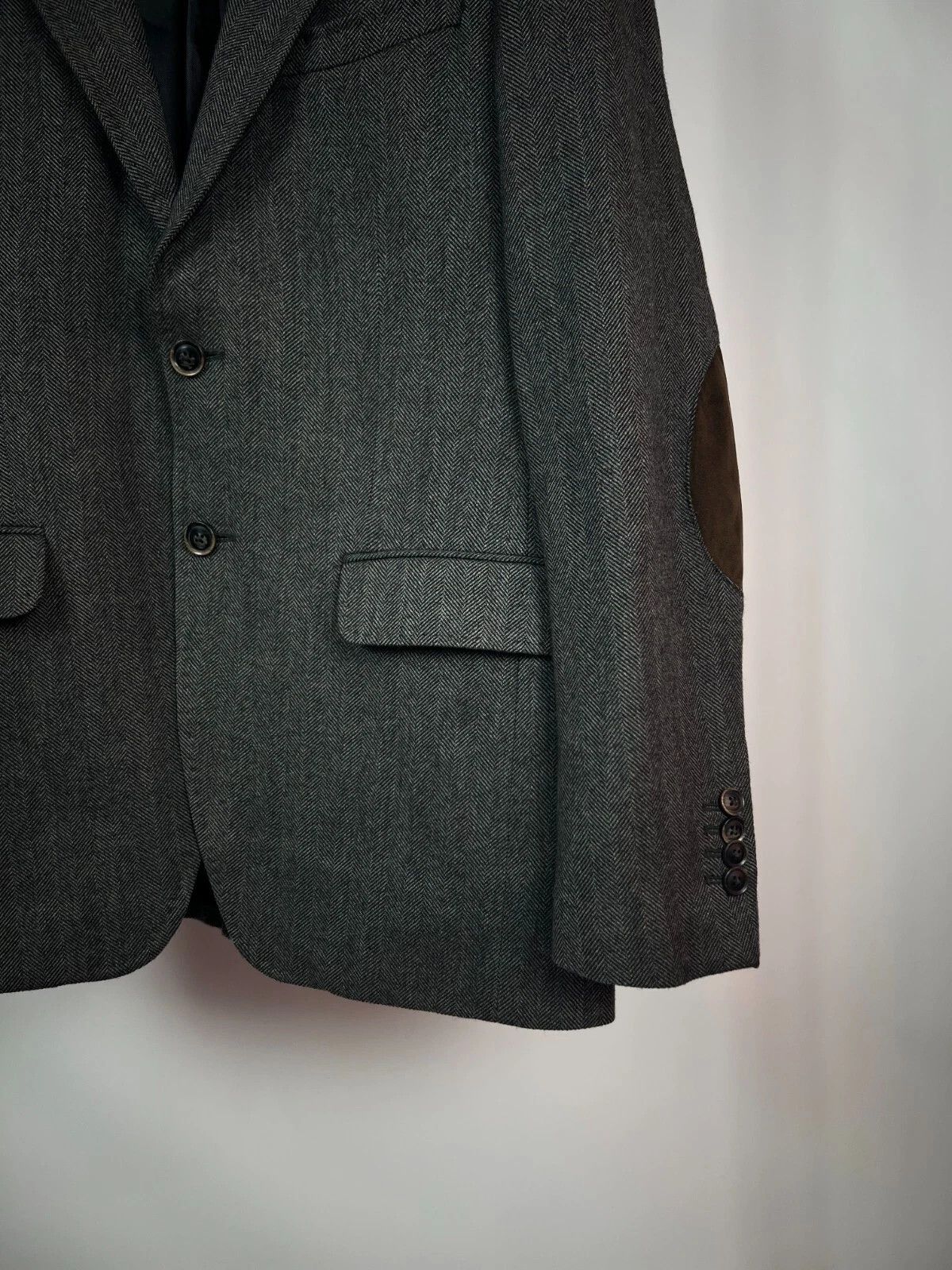 Massimo Dutti Massimo Dutti Grey Herringbone Wool Elbow Patches Blazer Size 40R - 9 Thumbnail