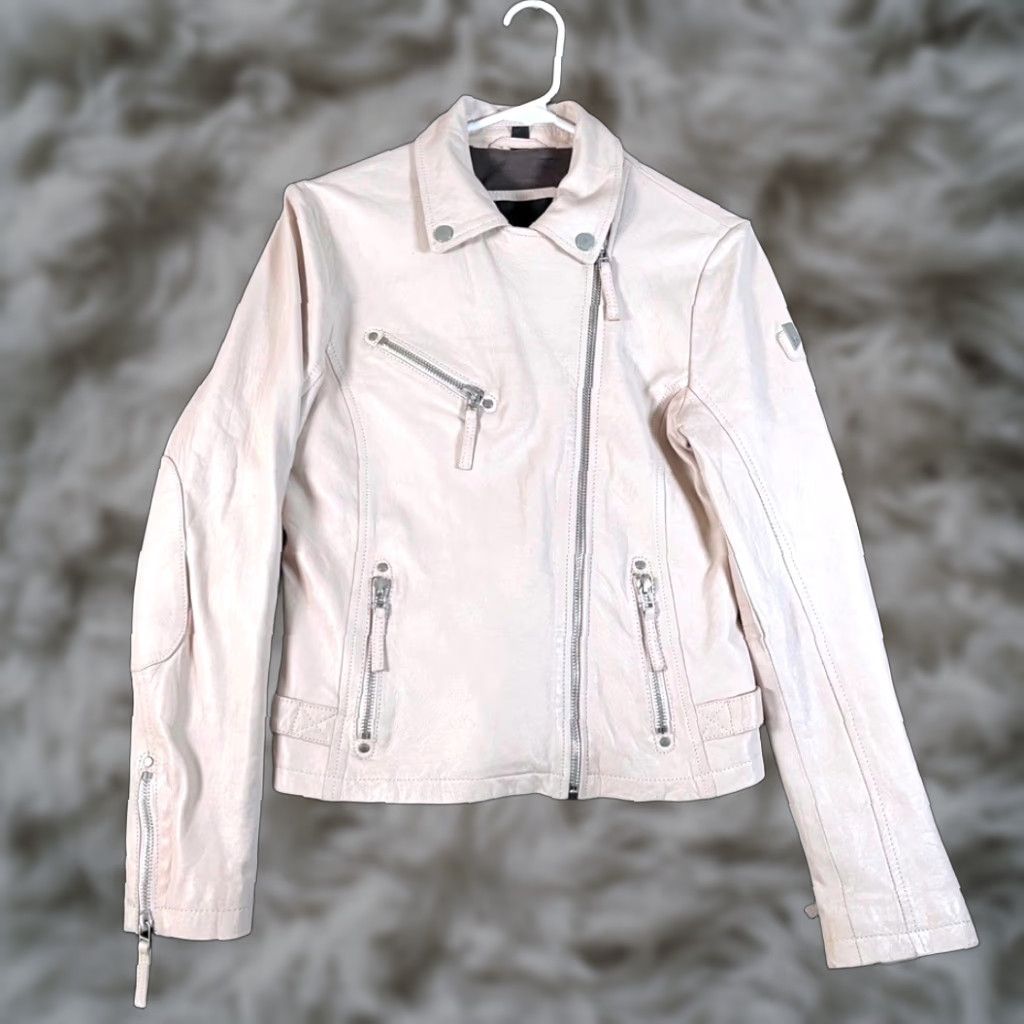 Vintage Mauritius Sofia Soft Pink Lambs Leather Moto Style Jacket Women Size 6 Pink Womens Jacket Size M / US 6-8 / IT 42-44 - 1 Thumbnail