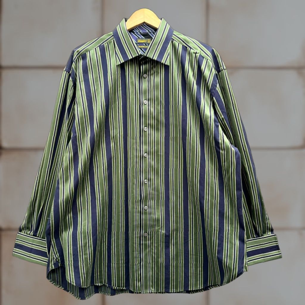 Ted Baker Ted Baker Dress Shirt Men XXL Blue Striped Cotton Endurance 18 46 Green Sleeve Long Shirt Size 48R - 1 Thumbnail