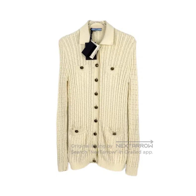 Prada Prada Beige vertical striped hemp medium and long cardigan Size XS / US 0-2 / IT 36-38 - 1 Thumbnail