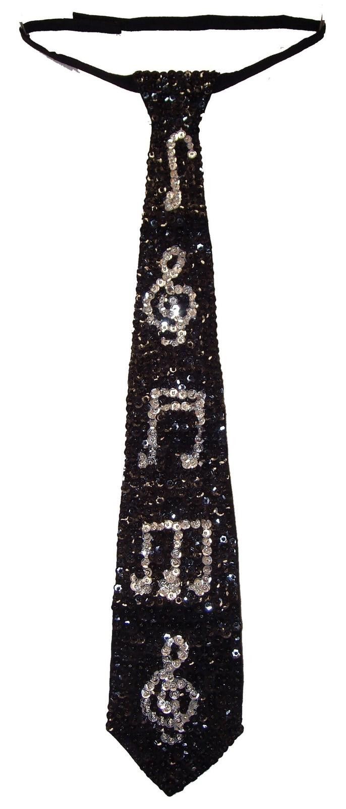 Designer Sequin Neck Tie Black w/Silver Music Notes Adult Unisex Size ONE SIZE - 1 Preview