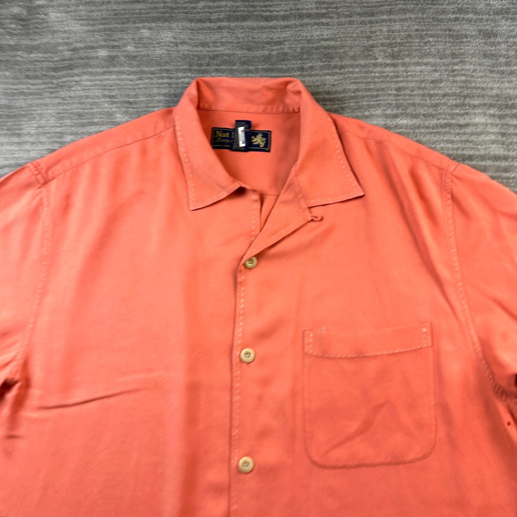 Nat Nast Nat Nast Shirt Mens Medium Orange Silk Camp Casual Bowling Size US M / EU 48-50 / 2 - 3 Thumbnail