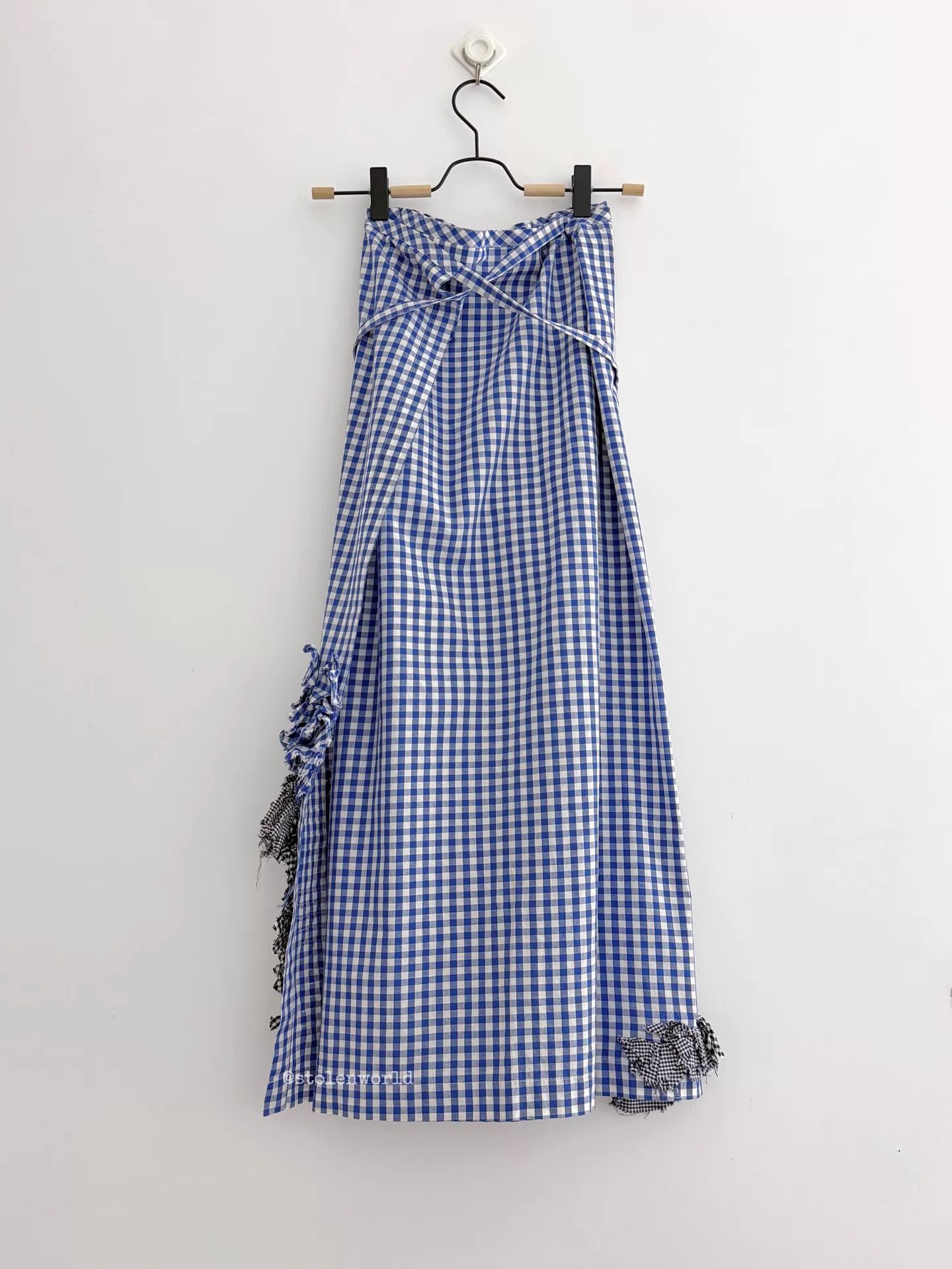 Comme des Garcons CDG 2000SS Blue White Gingham Pleated Wrap Skirt Size F Size 26" / US 2 / IT 38 - 2 Thumbnail