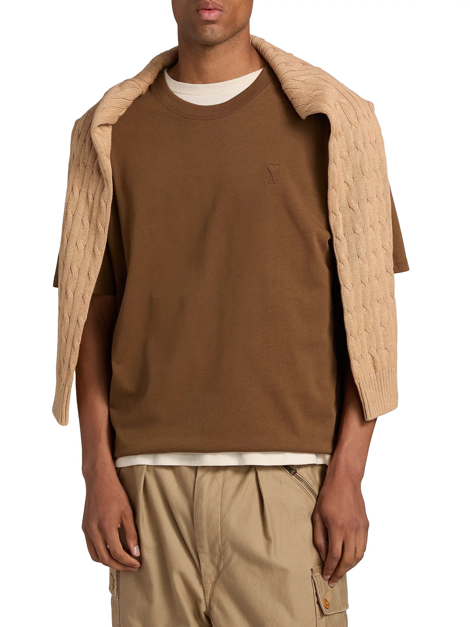 AMI os11x0226 Small Embossed Ami de Coeur T-Shirt in Brown Size US L / EU 52-54 / 3 - 3 Thumbnail